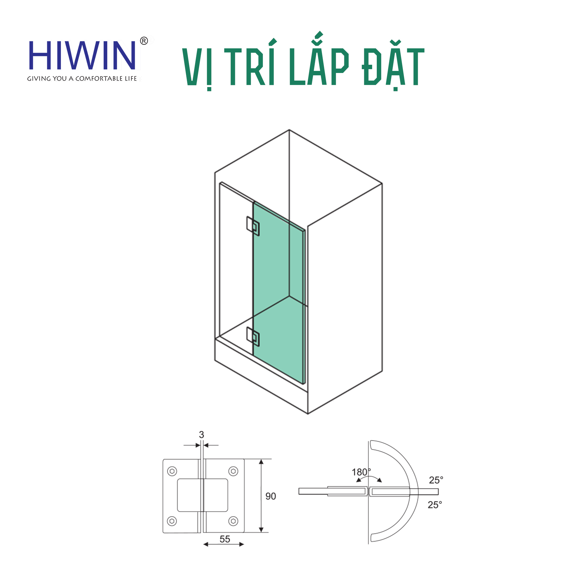 Vị trí lắp đặt bản lề HG-007