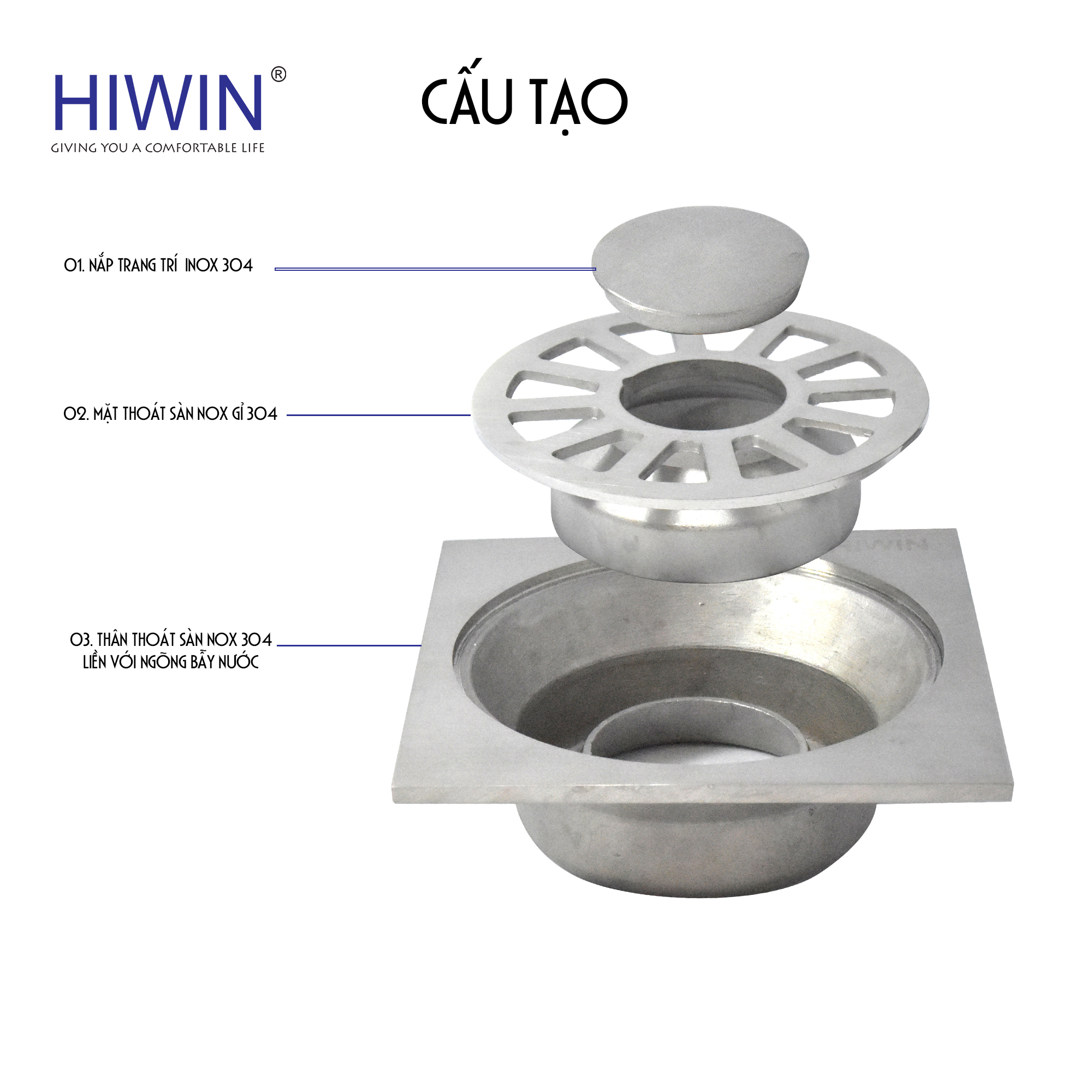 cấu tạo ga thoát sàn máy giặt FD-008