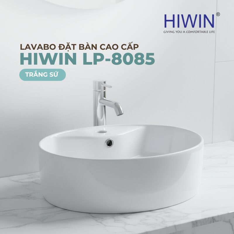 Chậu rửa mặt lavabo đặt bàn cao cấp HIWIN LP-8085 trắng sứ