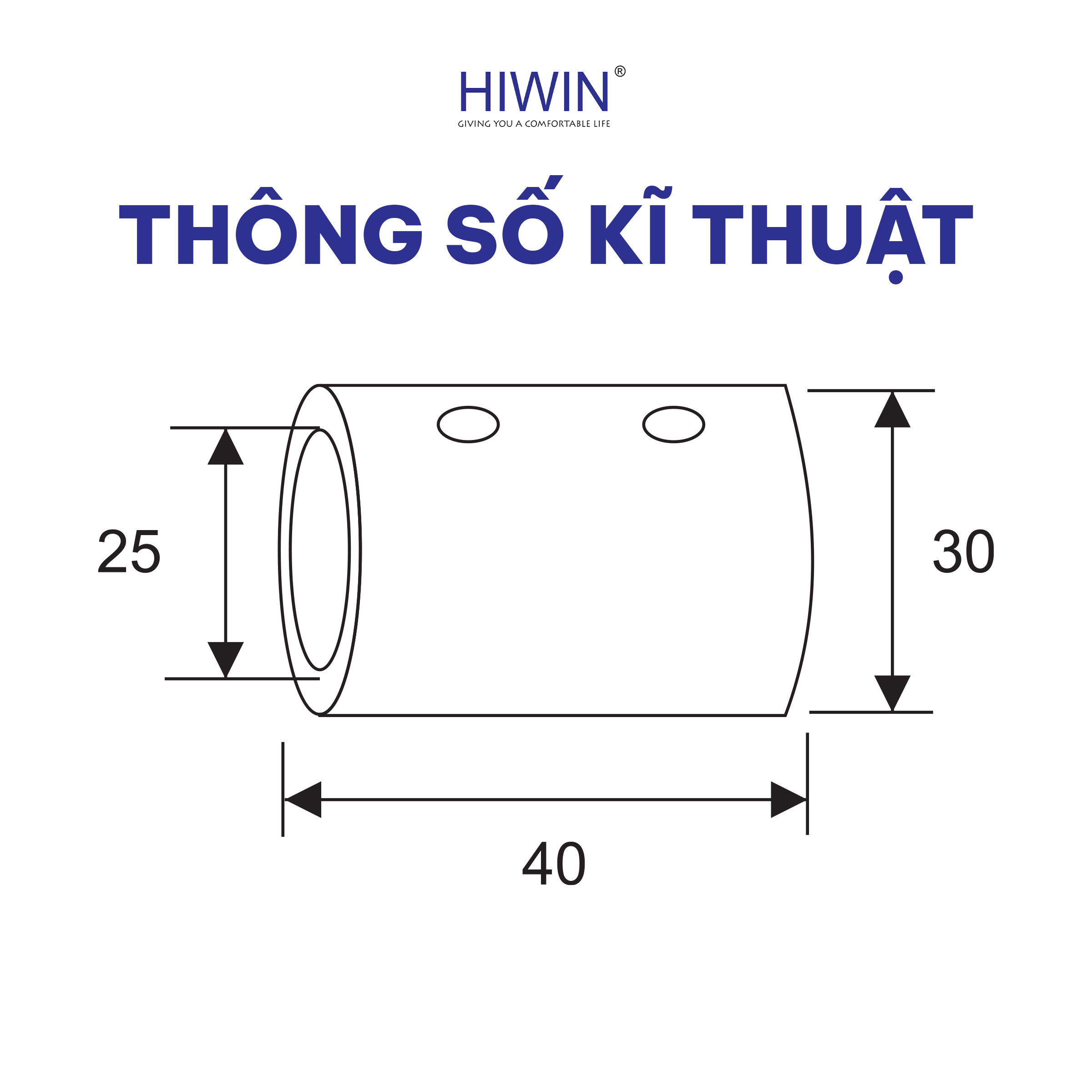 Bát tường thẳng vách tắm kính phi 25 Hiwin SB-610B