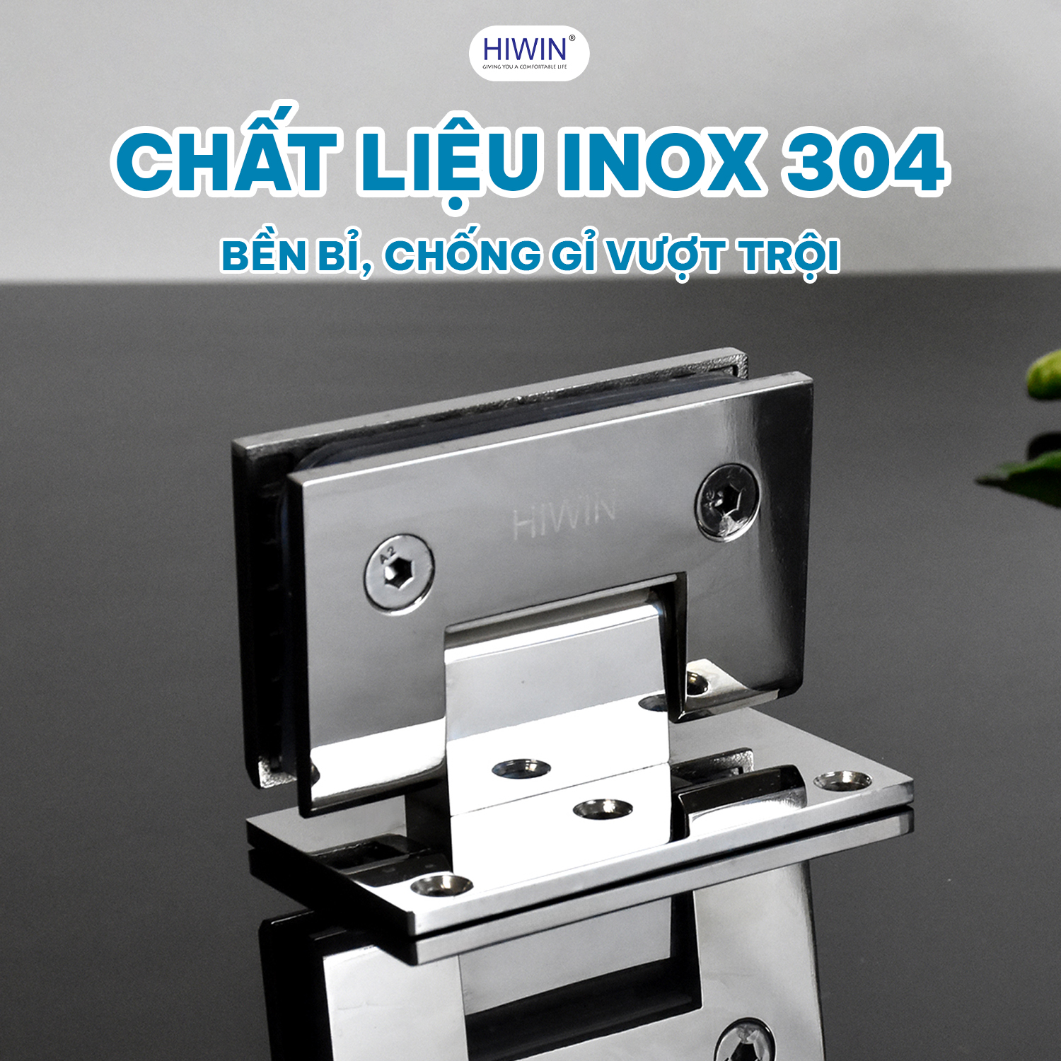 Bản lề 90 độ kính tường vách tắm kính inox 304 Hiwin HG-008