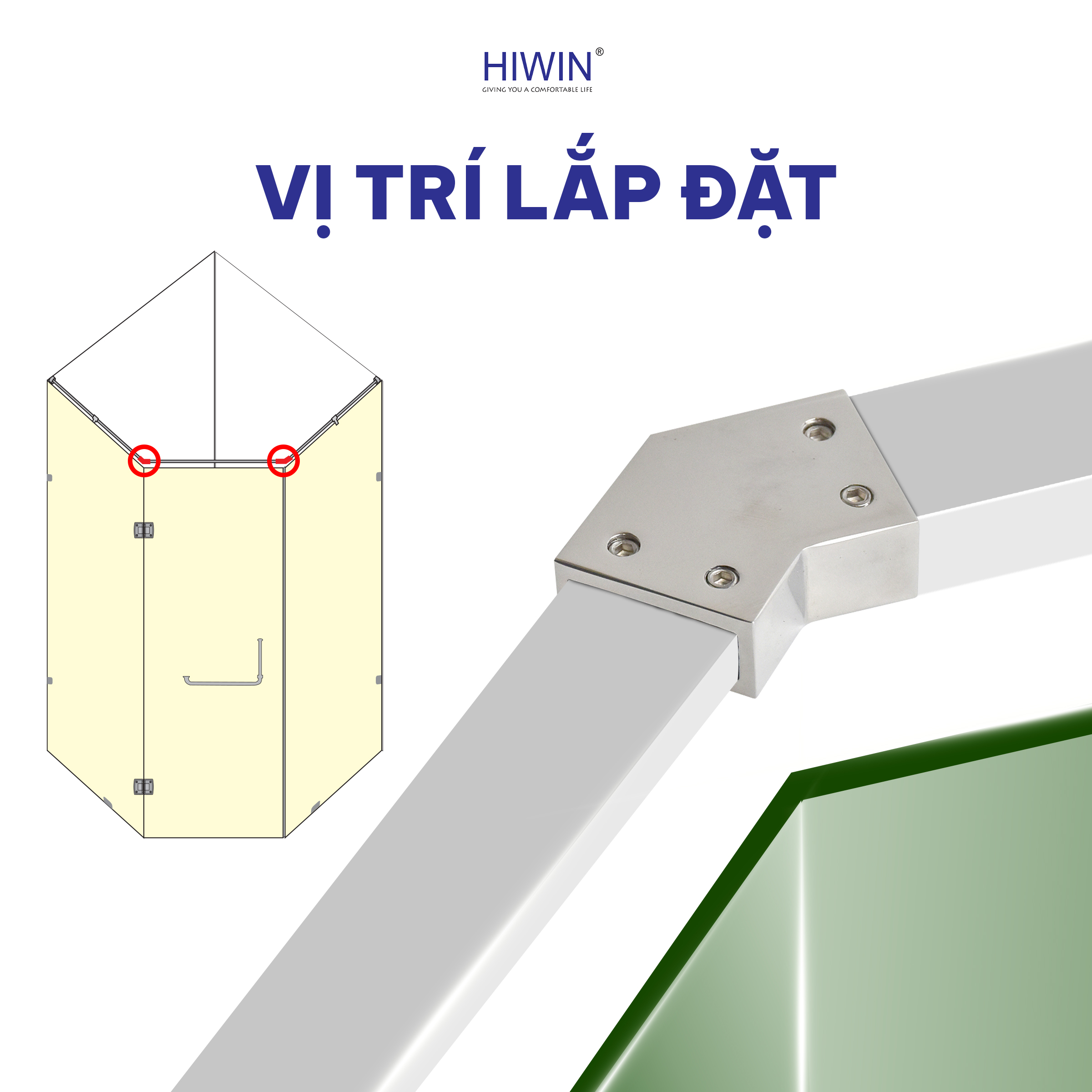 Chuyển góc 135 độ cabin tắm ống 10x30 Hiwin SB-614G