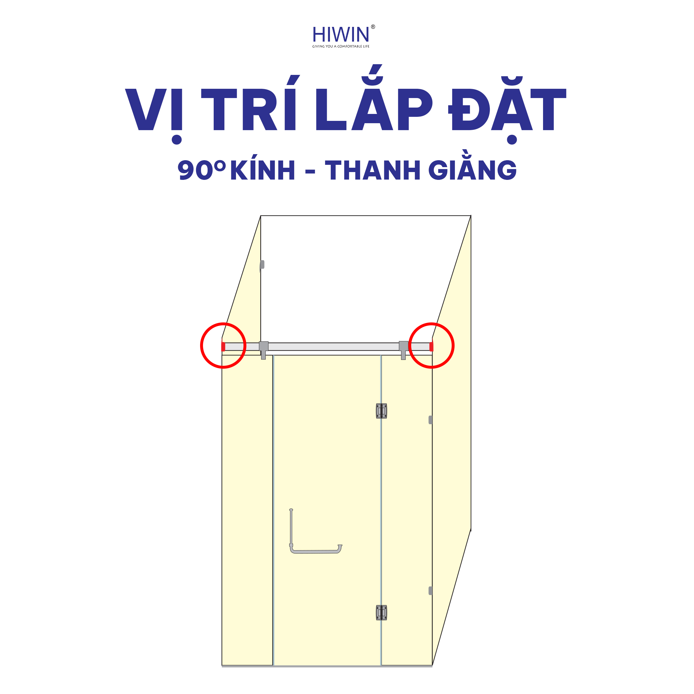 Kẹp kính trên cabin tắm Hiwin SB-807F thường được lắp tại vị trí đầu tấm kính cố định