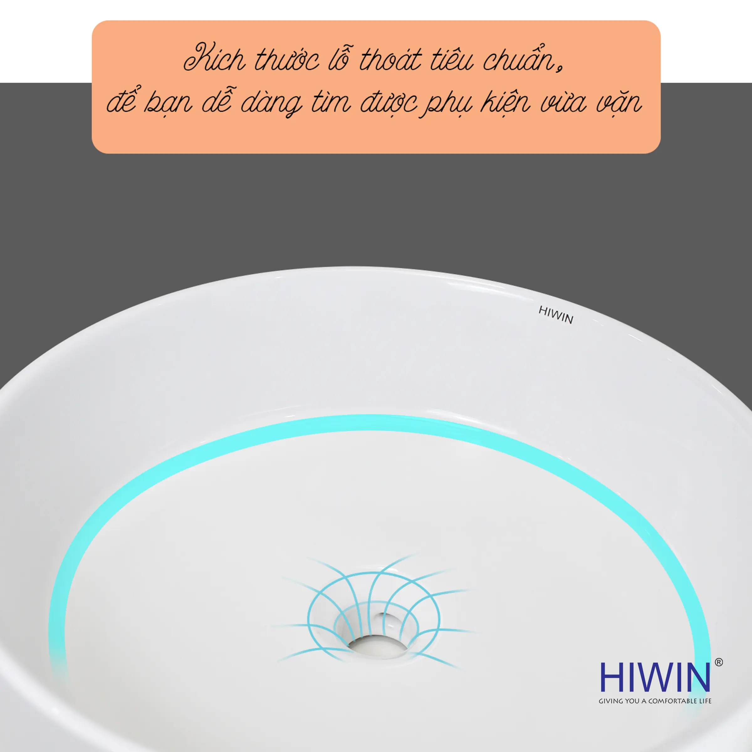 Lỗ thoát nước đạt chuẩn, dễ dàng kết hợp với phụ kiện phổ biến trên thị trường