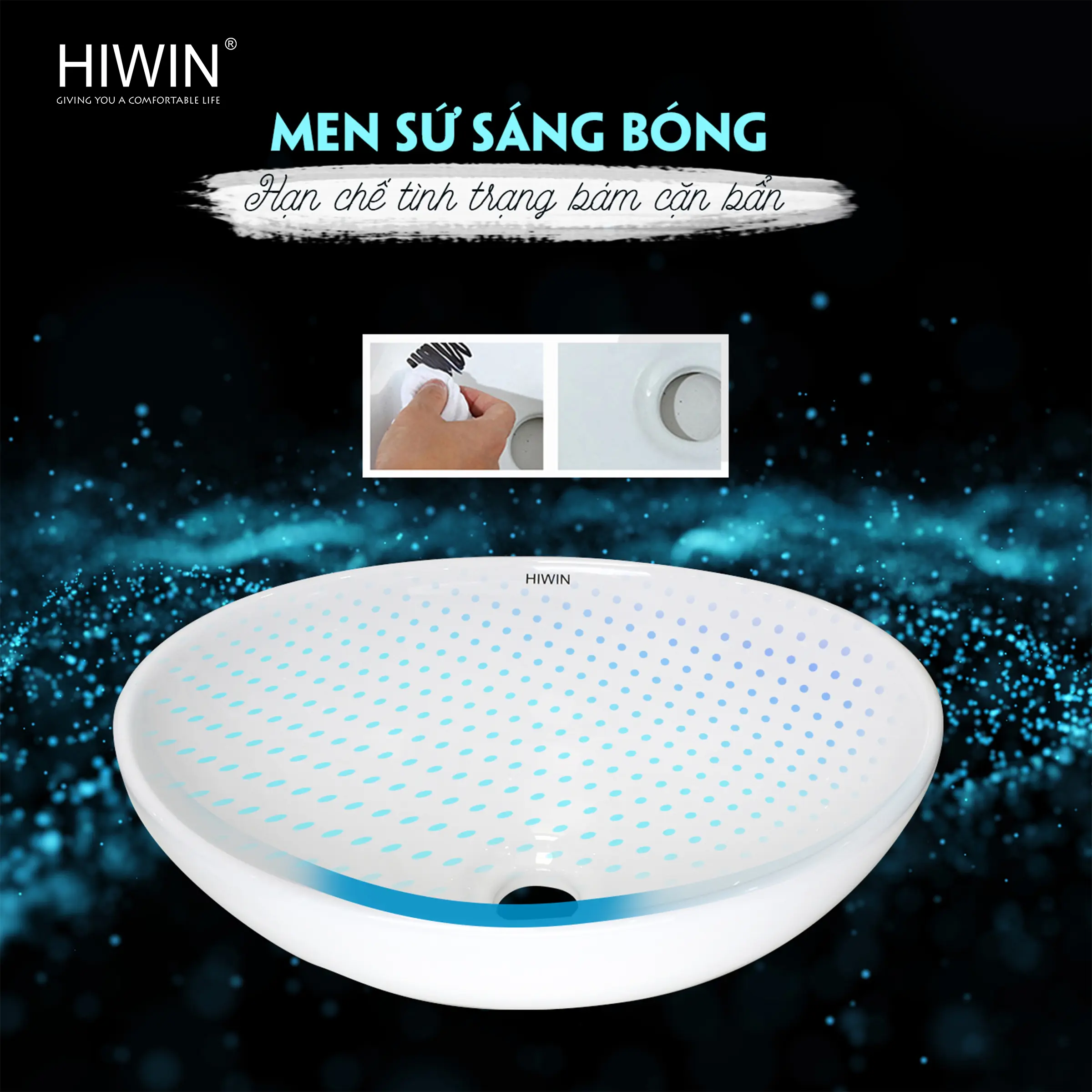 Bề mặt phủ men sứ sáng bóng chống bám bẩn, chống trầy xước, dễ vệ sinh