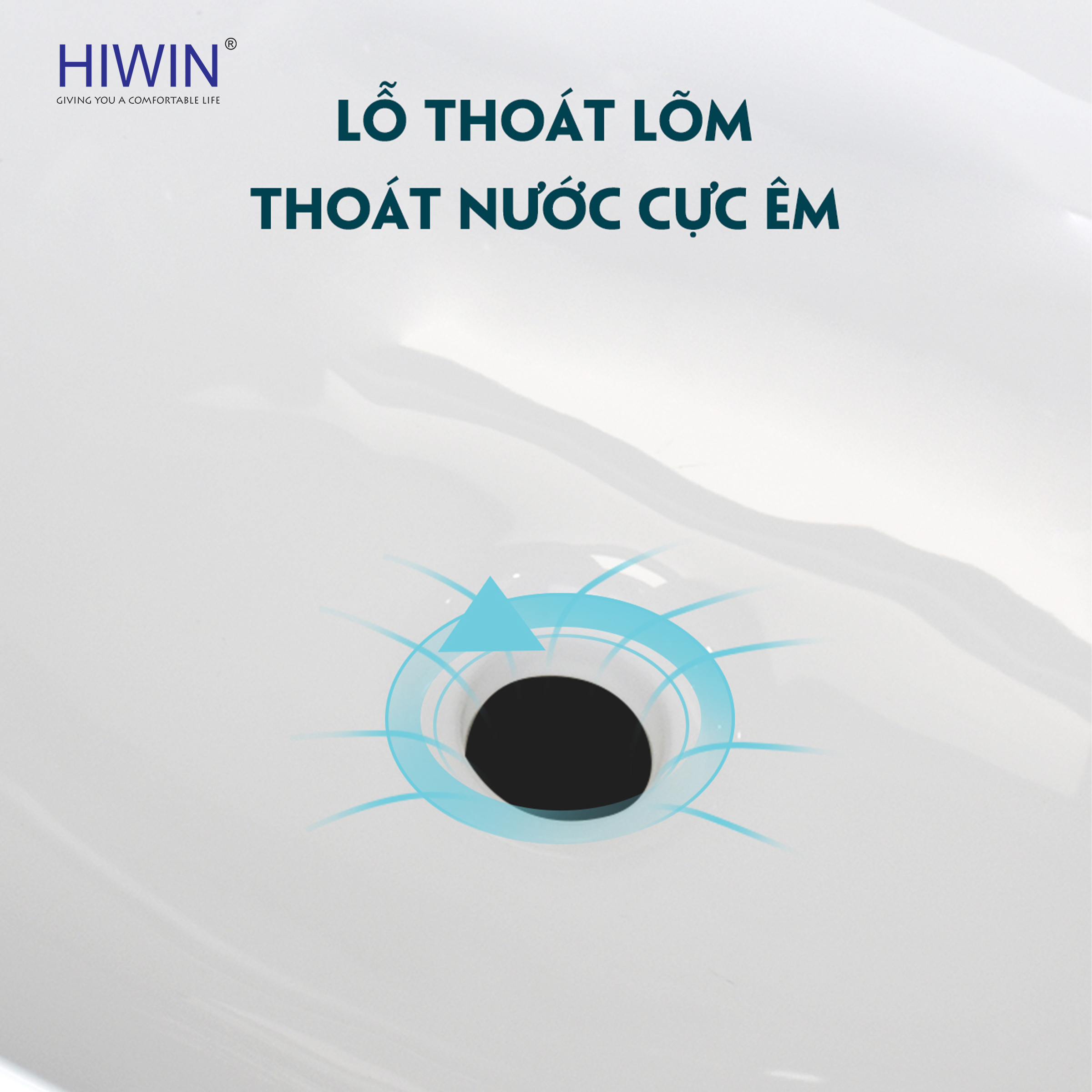 Lỗ thoát tiêu chuẩn dễn dàng kết hợp phụ kiện lavabo