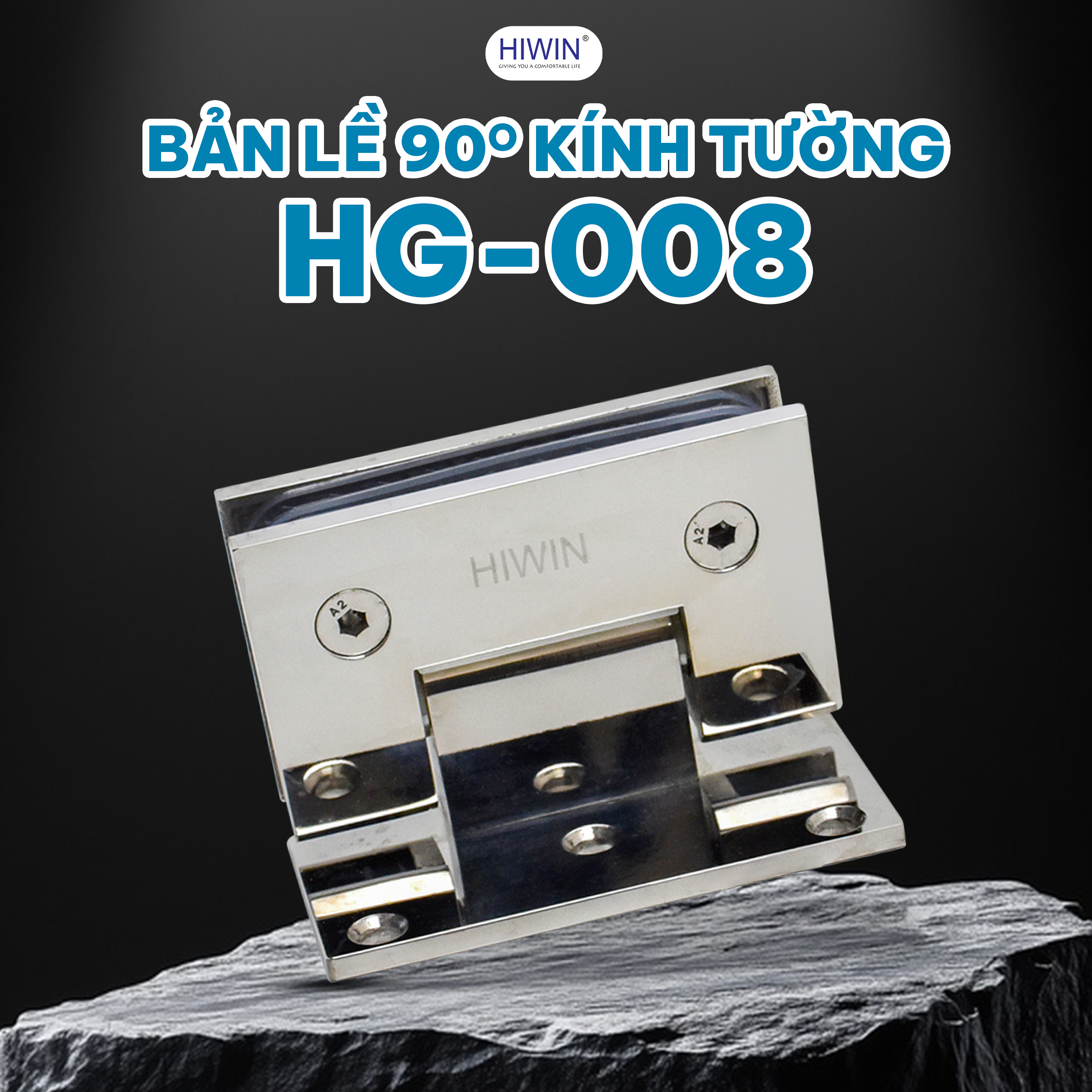 Bản lề 90 độ kính tường vách tắm kính inox 304 Hiwin HG-008