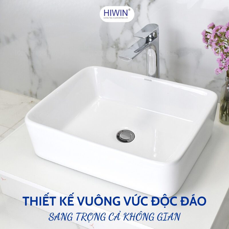 Chậu rửa mặt sứ vuông HIWIN LP-8032 – Thiết kế tinh tế, hiện đại, mang đến vẻ đẹp sang trọng cho không gian phòng tắm