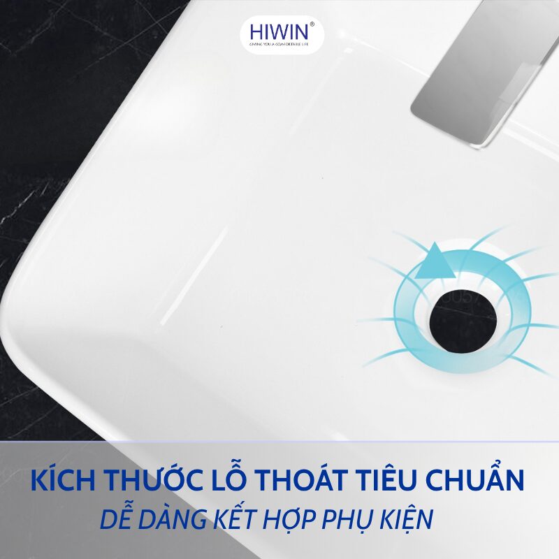 Thiết kế lỗ thoát nước tiêu chuẩn, dễ dàng lắp đặt cùng xi phông và phụ kiện thông dụng
