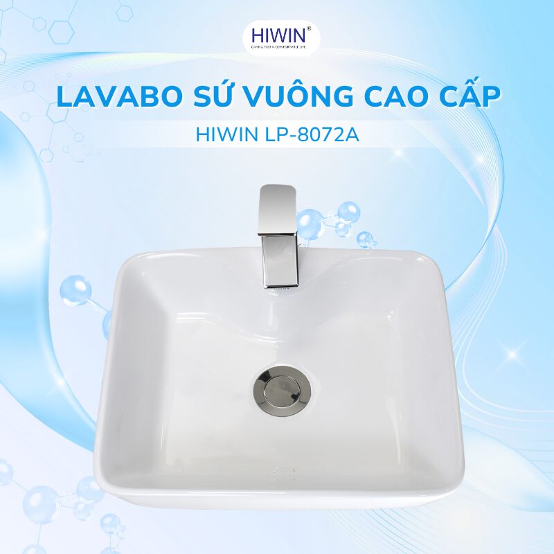Lavabo sứ vuông Hiwin LP-8072A – thiết kế vuông vắn, tối giản mang đến vẻ hiện đại và sang trọng cho phòng tắm