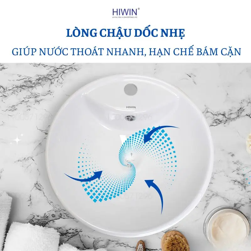 Thiết kế lòng chậu dốc nhẹ giúp nước thoát nhanh, hạn chế ứ đọng và bám cặn