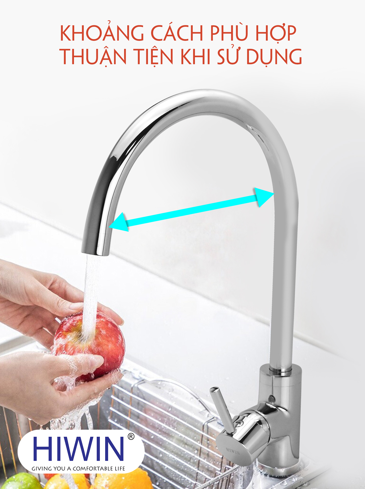 Thiết kế tổng quan: Vòi rửa bát nóng lạnh gắn chậu, xoay 360 độ tiện lợi