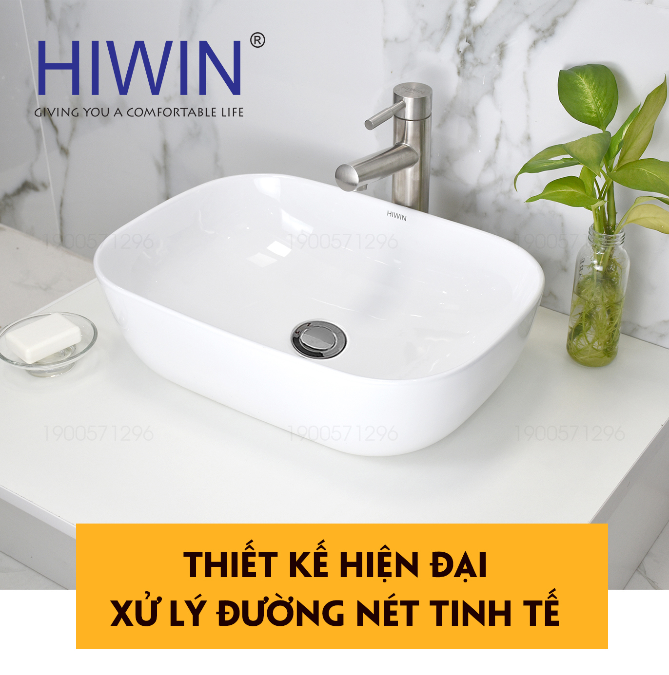 Chậu rửa mặt dương bàn lavabo đặt bàn cao cấp HIWIN LP-6014