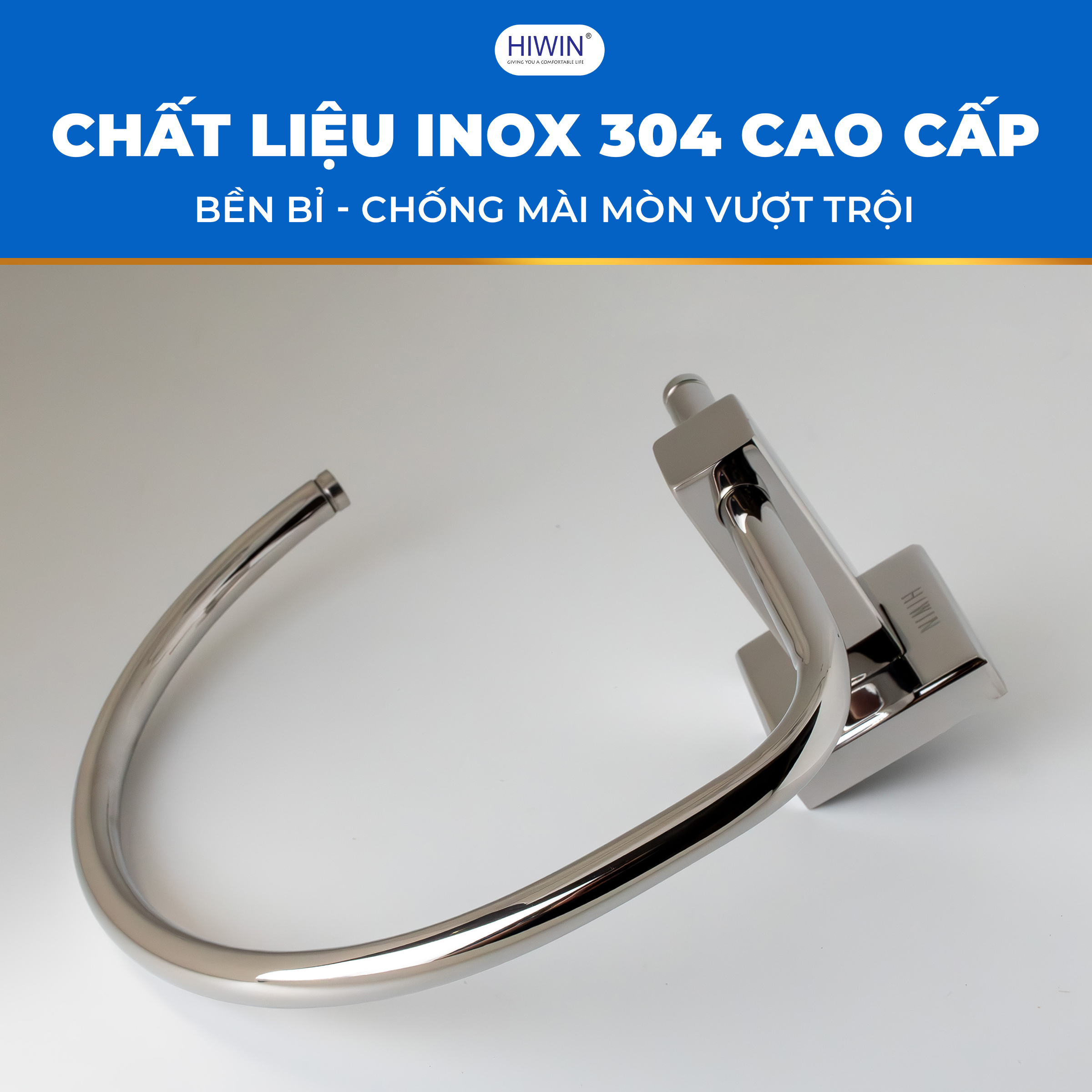 Chất liệu inox 304 giúp vòng treo khăn luôn bền bỉ, sáng bóng