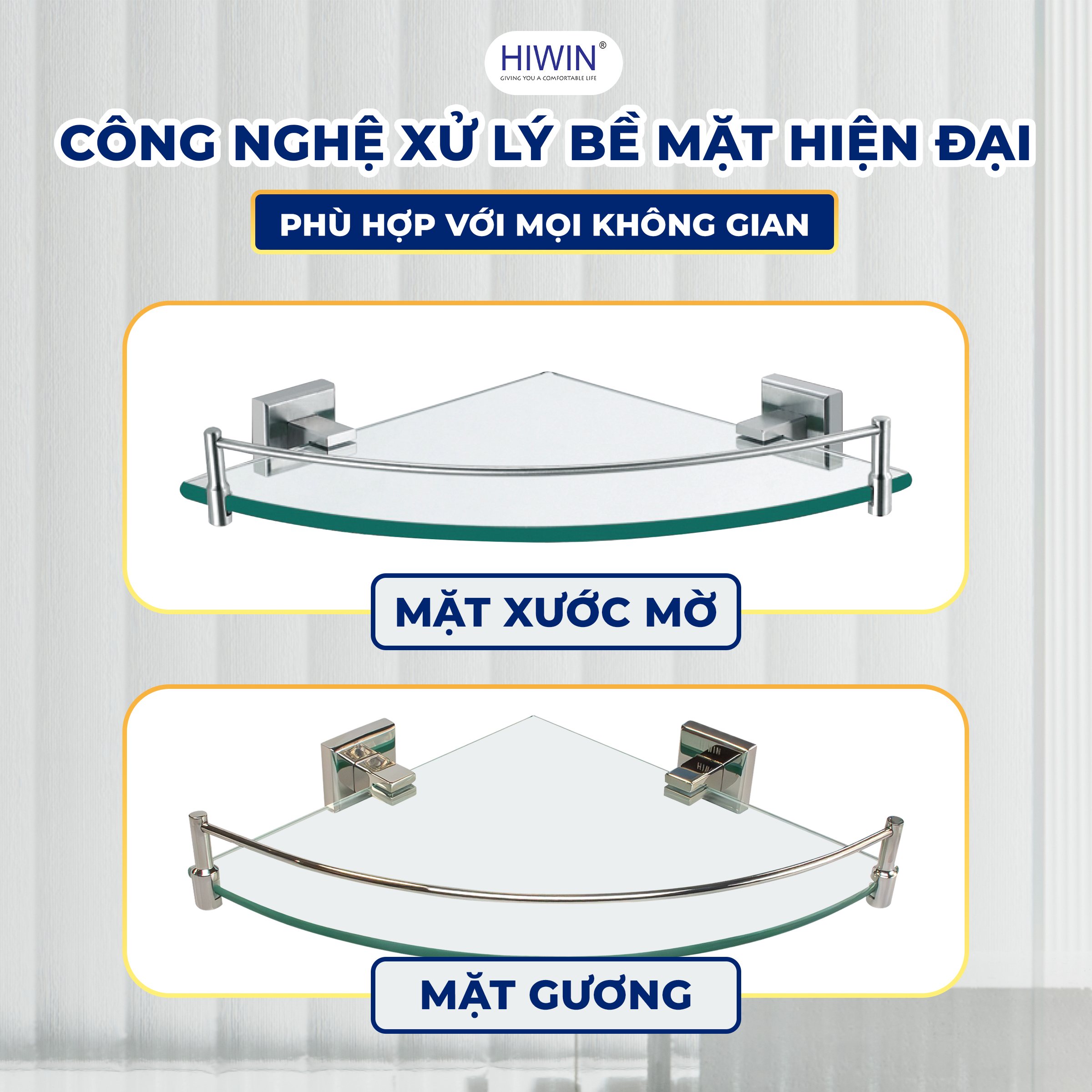 Bề mặt kệ kính 1 tầng Y-344A được chế tác kỹ lưỡng với 2 phân loại