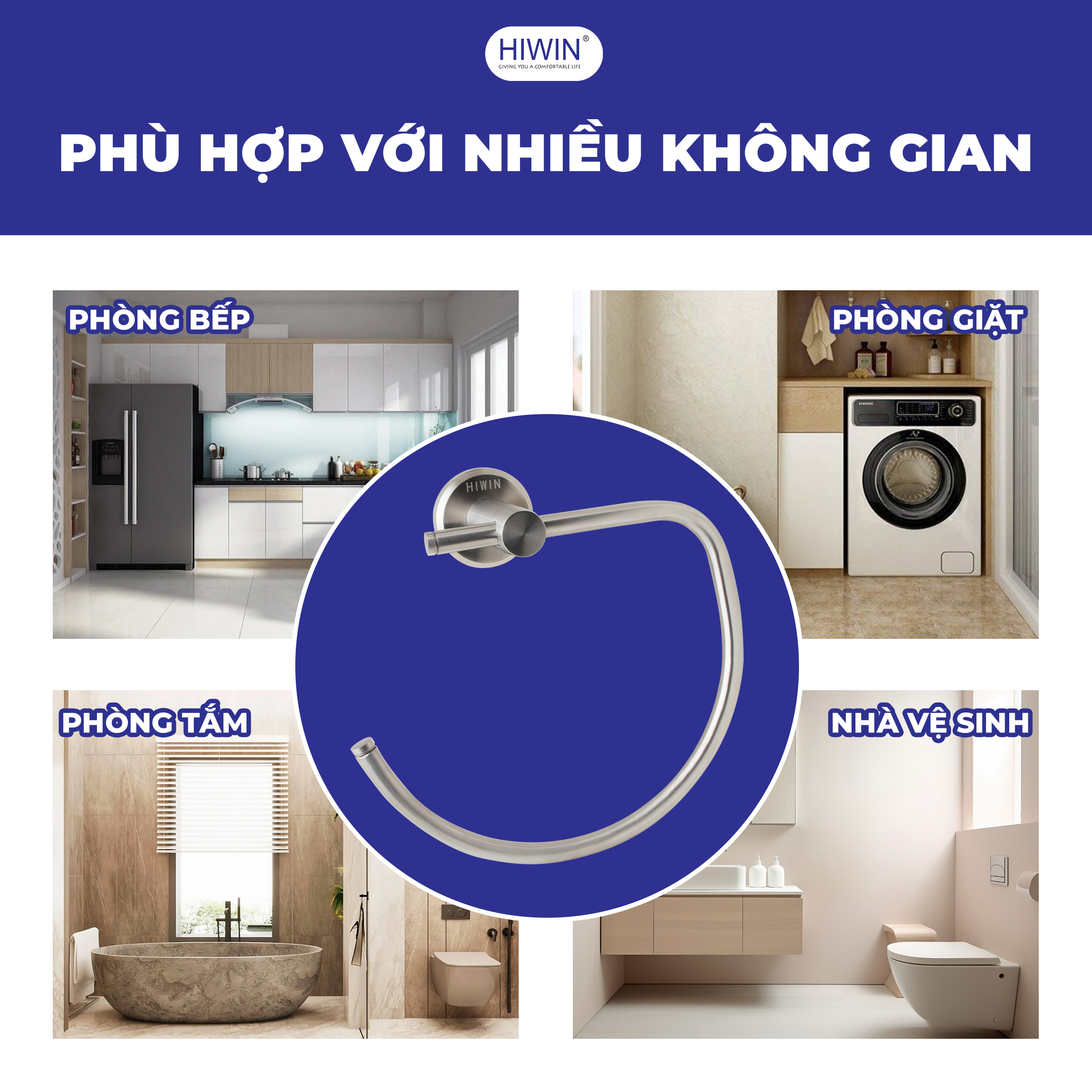 Vòng treo khăn Hiwin Y-535 có kích thước phù hợp lắp đặt ở nhiều không gian khác nhau