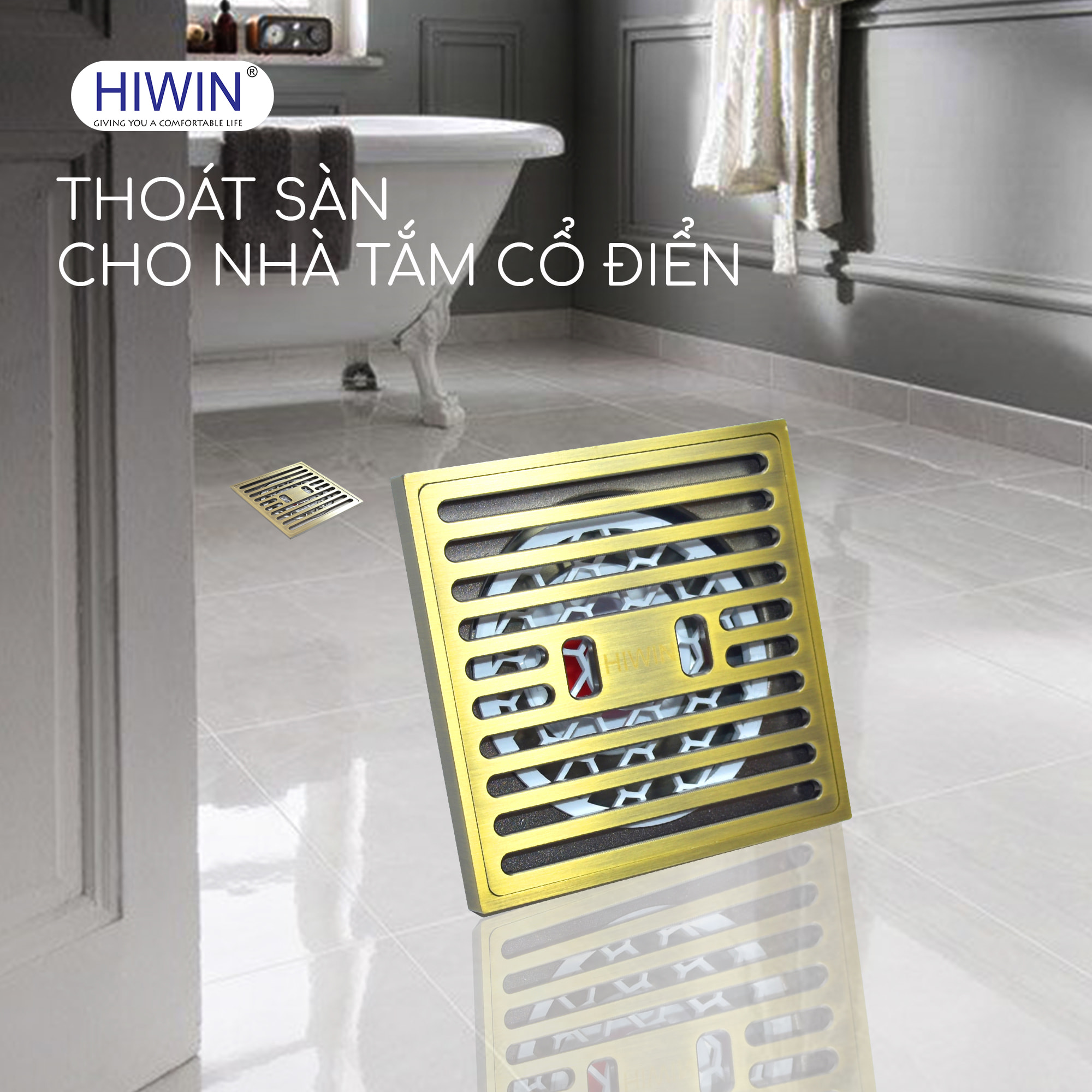 phễu thoát nước chống hôi Hiwin FD-1410 đồng giả cổ