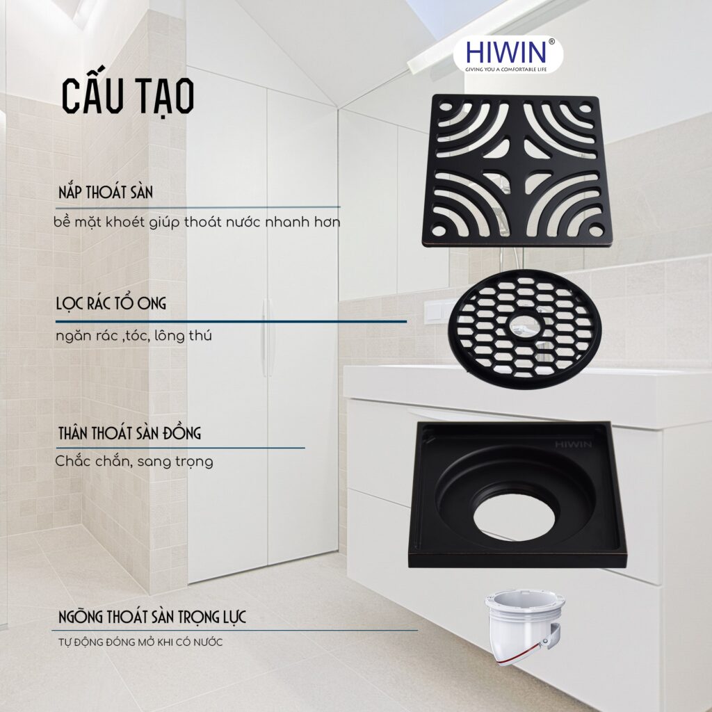 Cấu tạo ga thoát sàn vuông FD-1414B