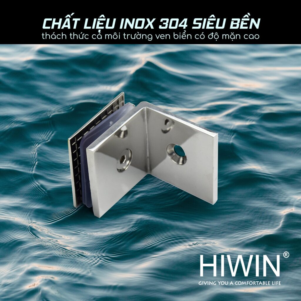 Kẹp định vị 90 độ kính tường FC-2082 được làm từ chất liệu inox 304