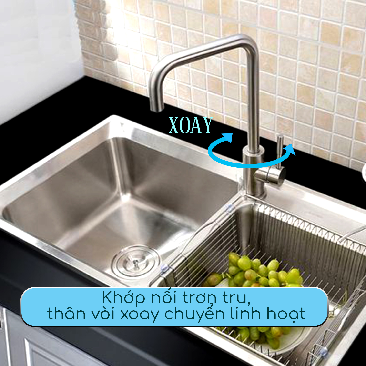 Vòi bếp vòi rửa bát nóng lạnh Hiwin KF-103C gắn chậu, xoay 360 độ tiện lợi