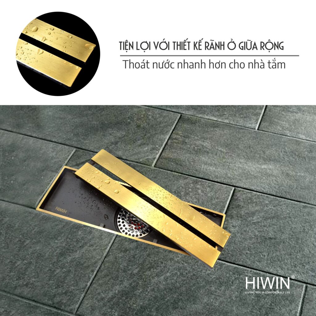 Thoát sàn dài đồng giả cổ Hiwin FD-4804 có rãnh ở giữa rộng