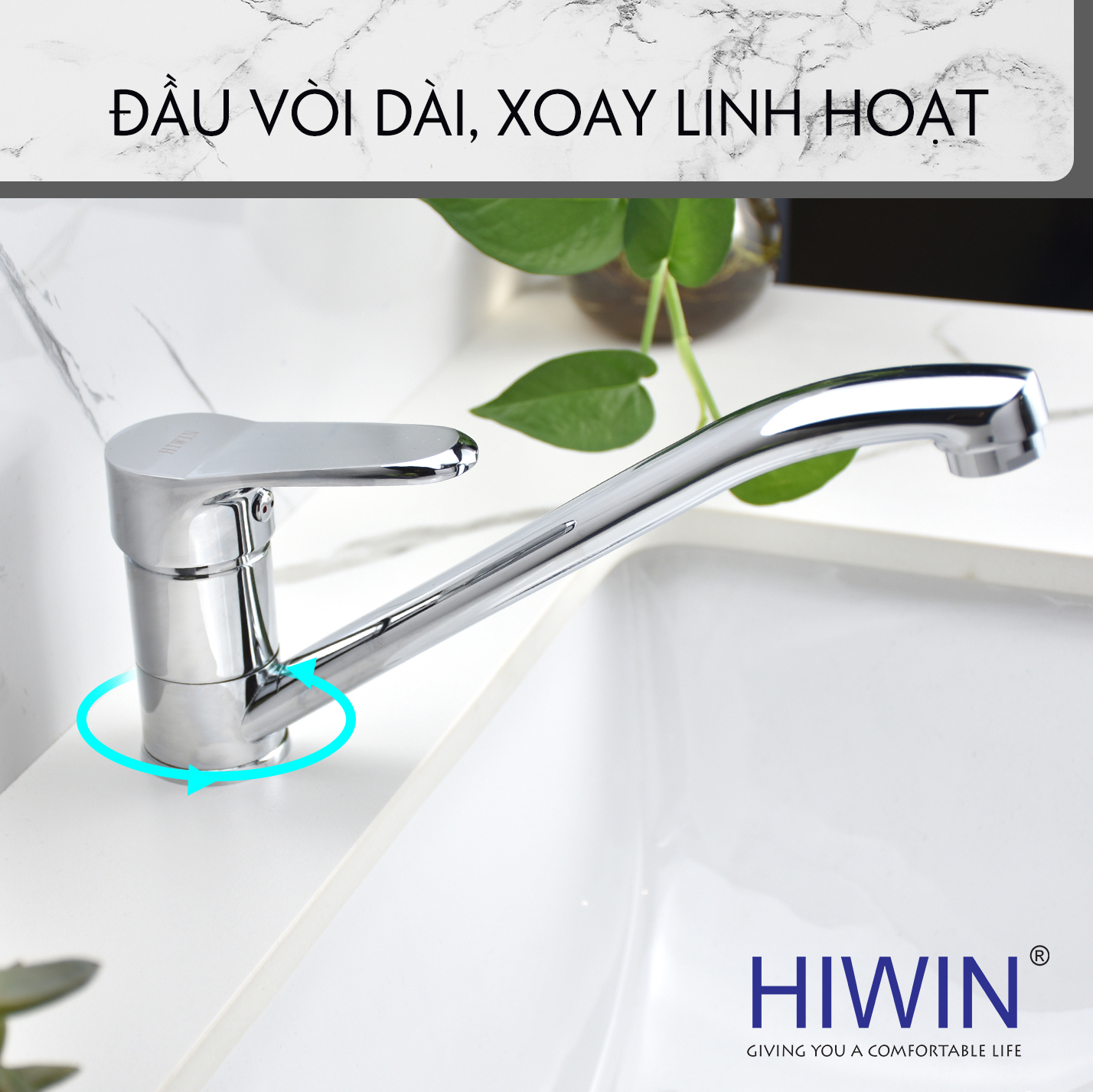 Vòi lavabo nóng lạnh cao cấp HIWIN KF-213 thân dài