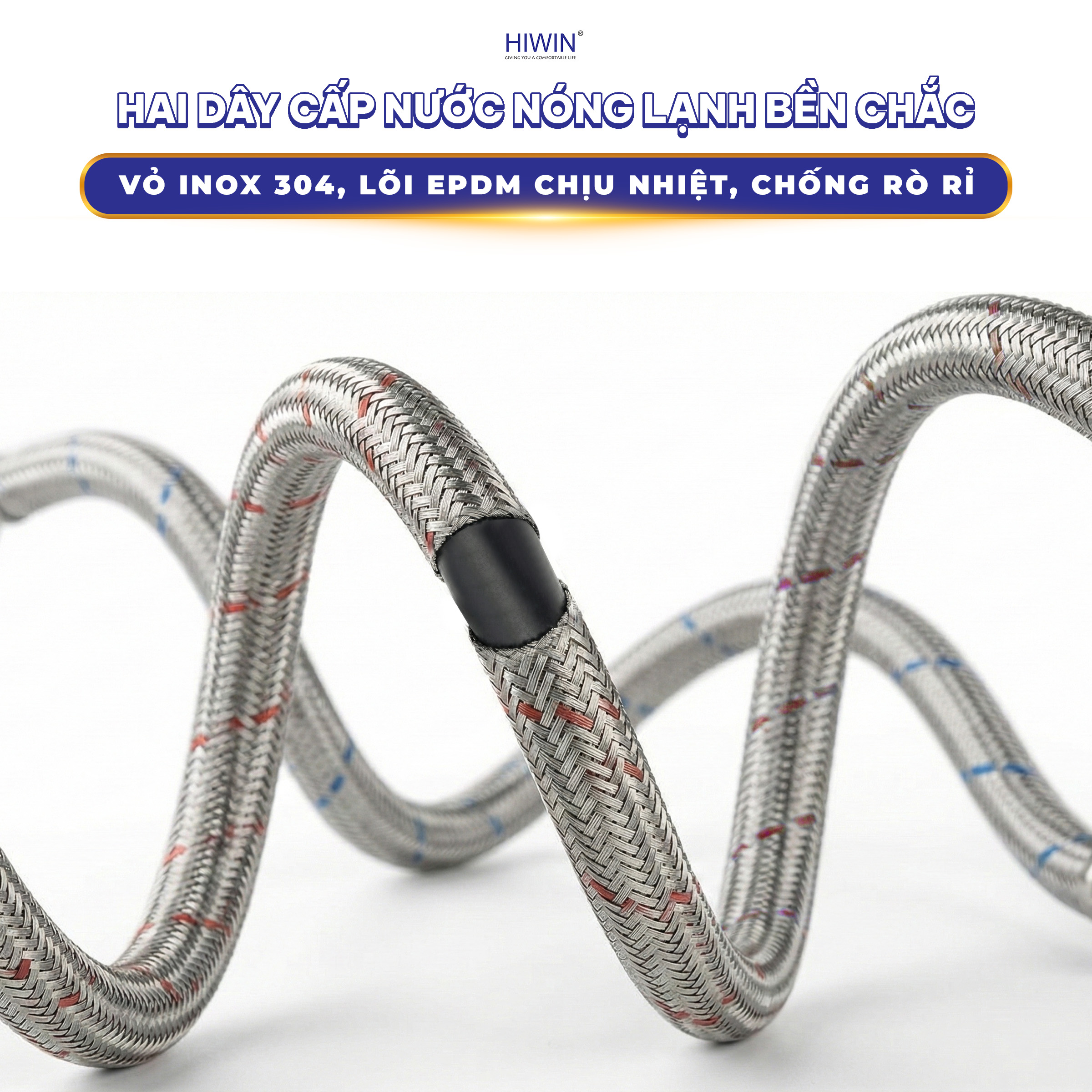 Vòi bếp vòi rửa bát nóng lạnh Hiwin KF-103C có 2 dây cấp nước nóng lạnh