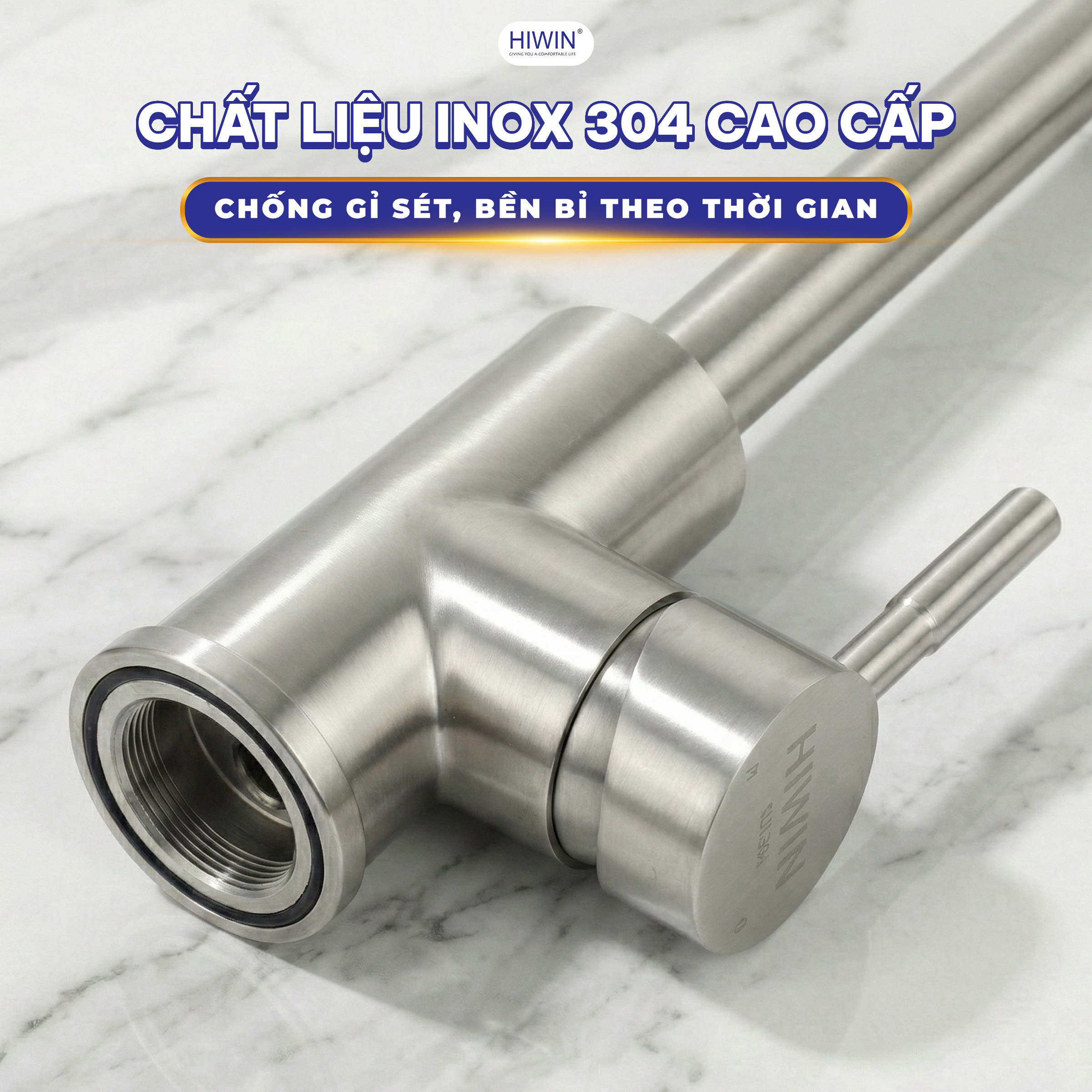 Vòi bếp vòi rửa bát nóng lạnh KF-103C làm từ inox 304