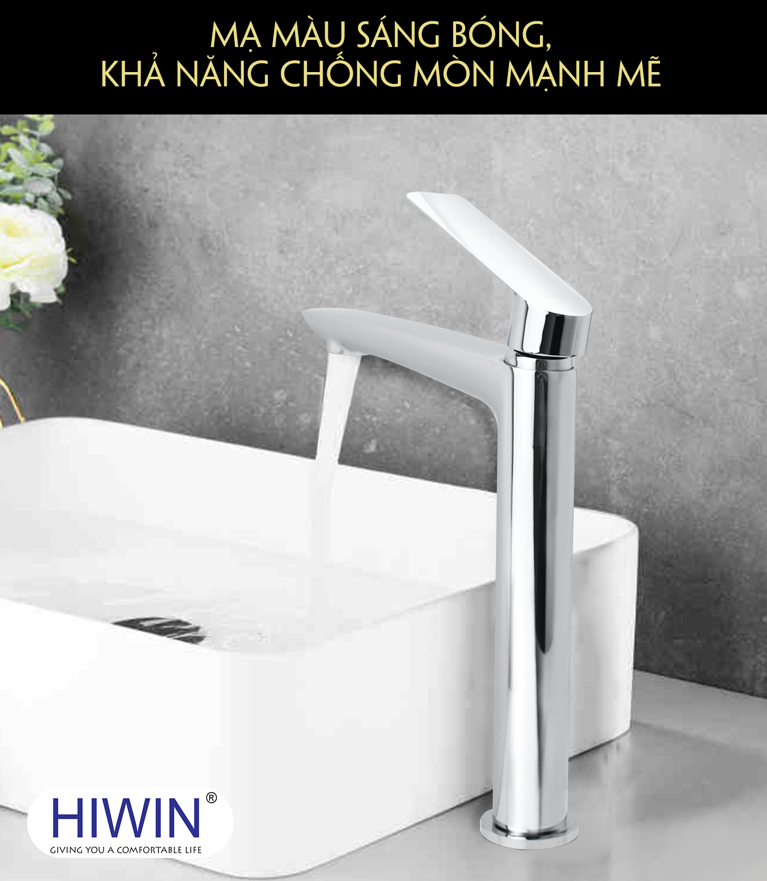 Vòi rửa mặt cao cấp HIWIN KF-765 mạ crom sáng bóng