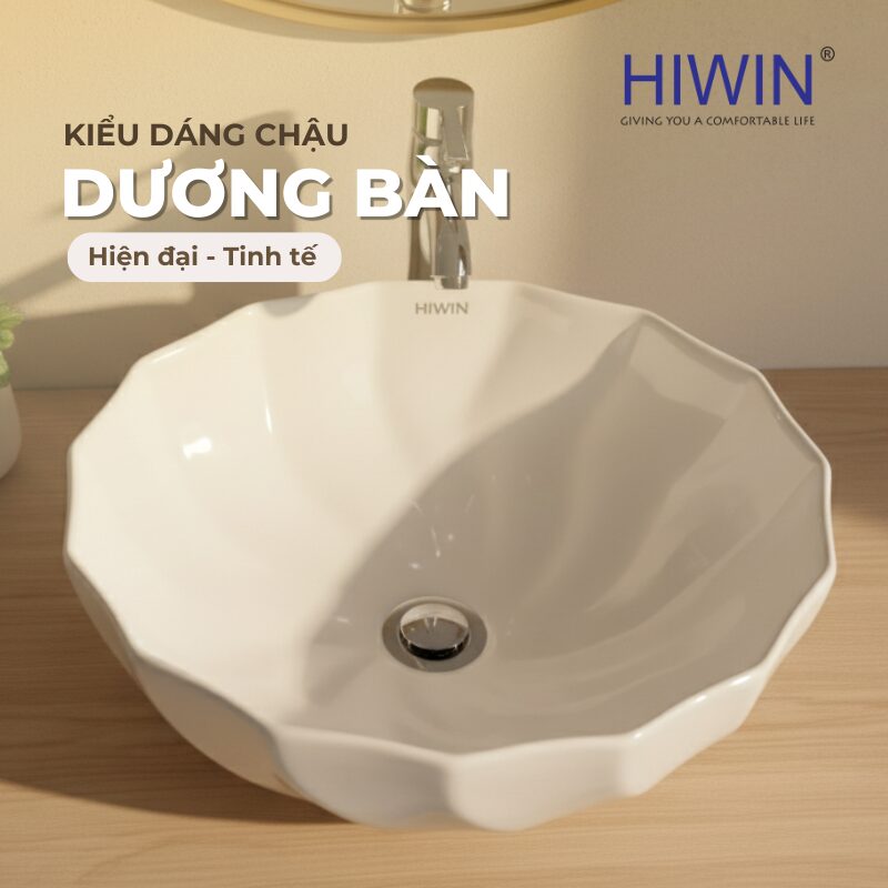 Lavabo dương bàn màu trắng HIWIN LP-A014 sang trọng hiện đại