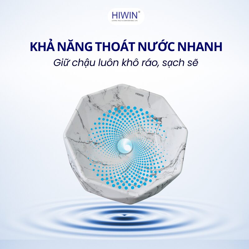 Lòng chậu thoai thoải giúp nước thoát nhanh, không đọng cặn bẩn hay vi khuẩn