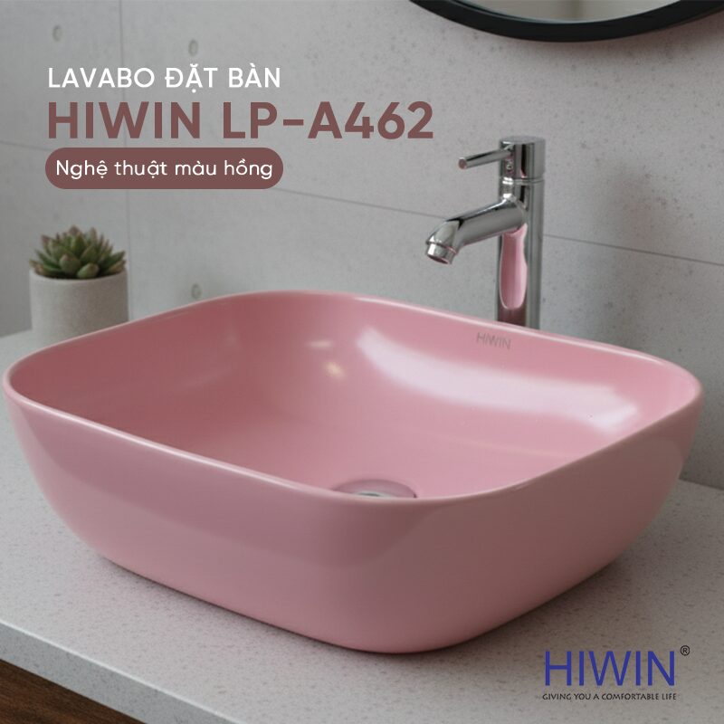 Lavabo đặt bàn nghệ thuật màu hồng HIWIN LP-A462
