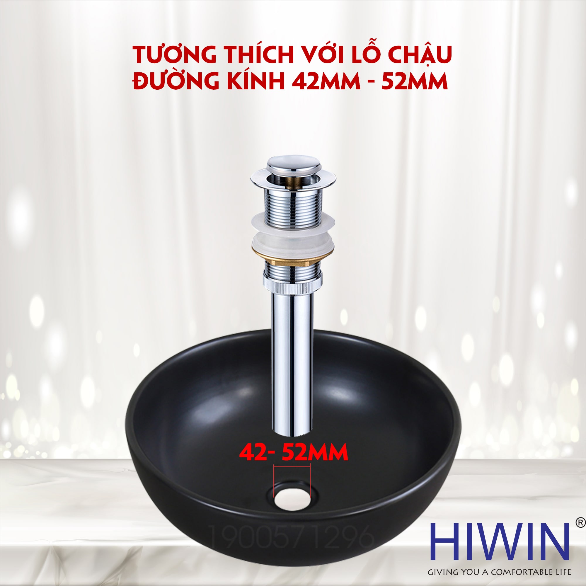 Bộ xả lavabo nắp nhấn Hiwin PG-1204 được thiết kế với kích thước tiêu chuẩn