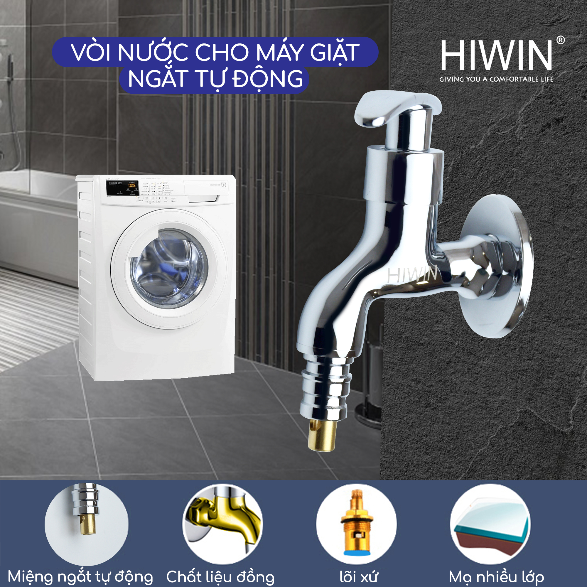 Vòi máy giặt tự ngắt thông minh Hiwin KF-5020
