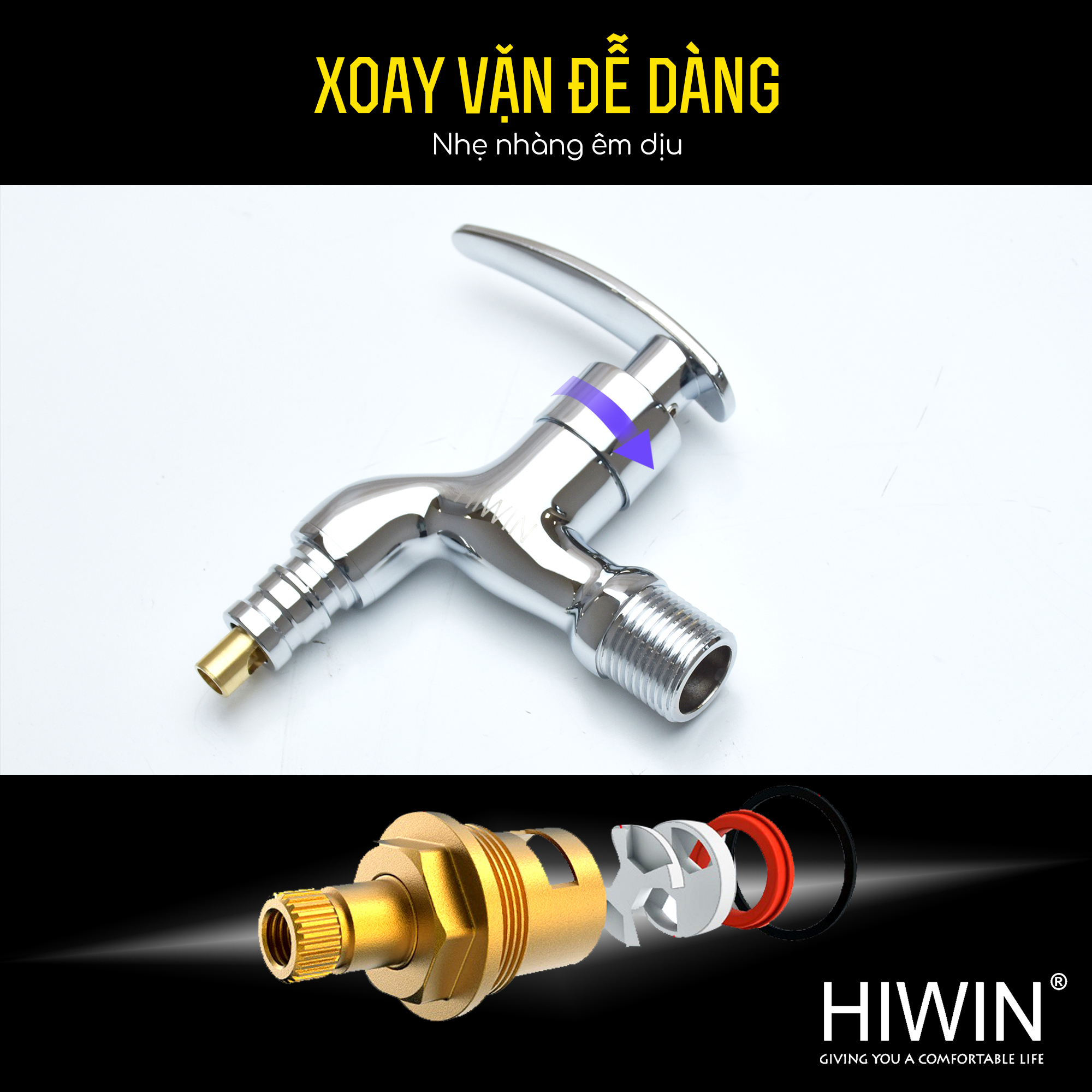 Vòi máy giặt tự ngắt thông minh Hiwin KF-5020 xoay vặn dễ dàng