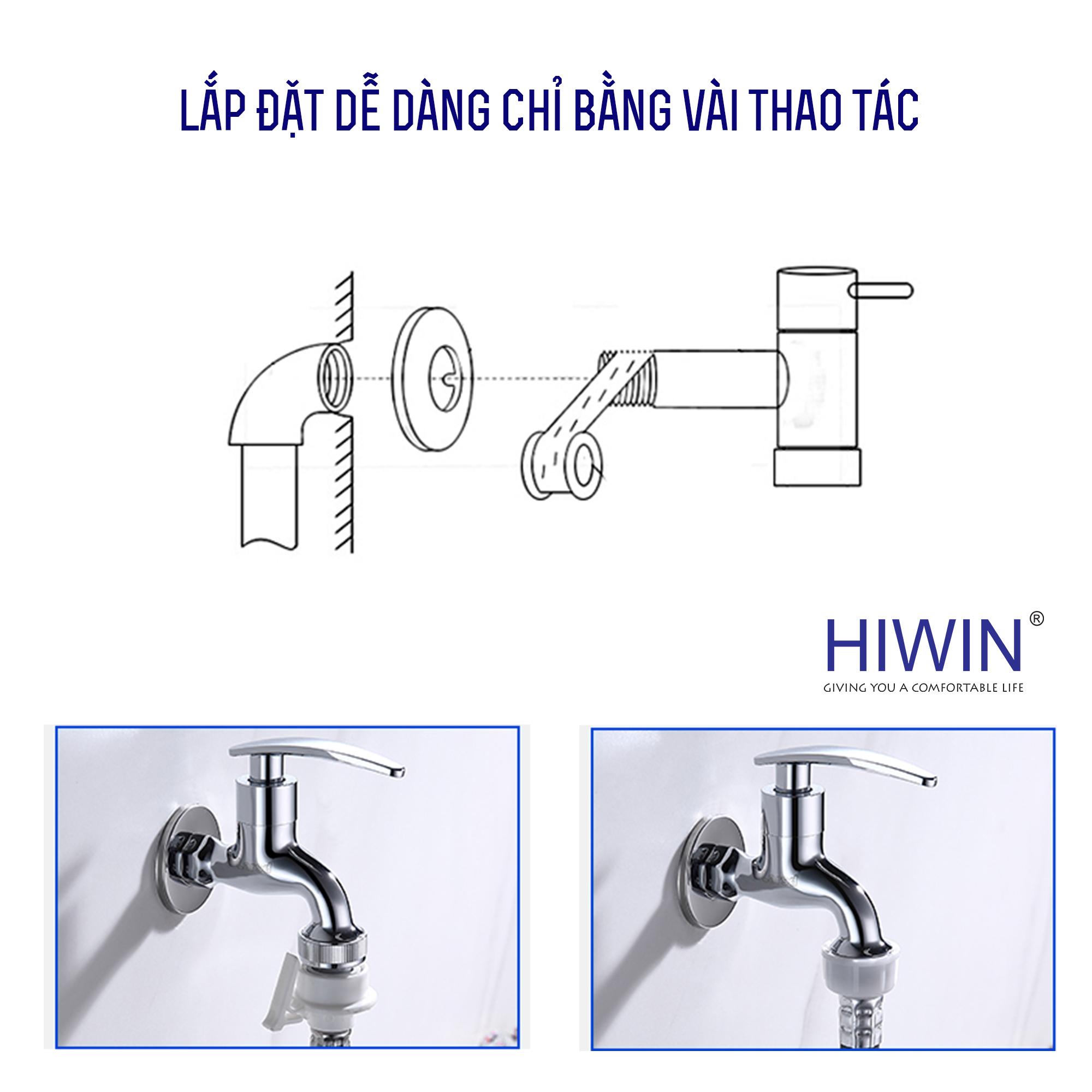 Vòi máy giặt tự ngắt thông minh Hiwin KF-5020 lắp đặt dễ dàng chỉ bằng vài thao tác