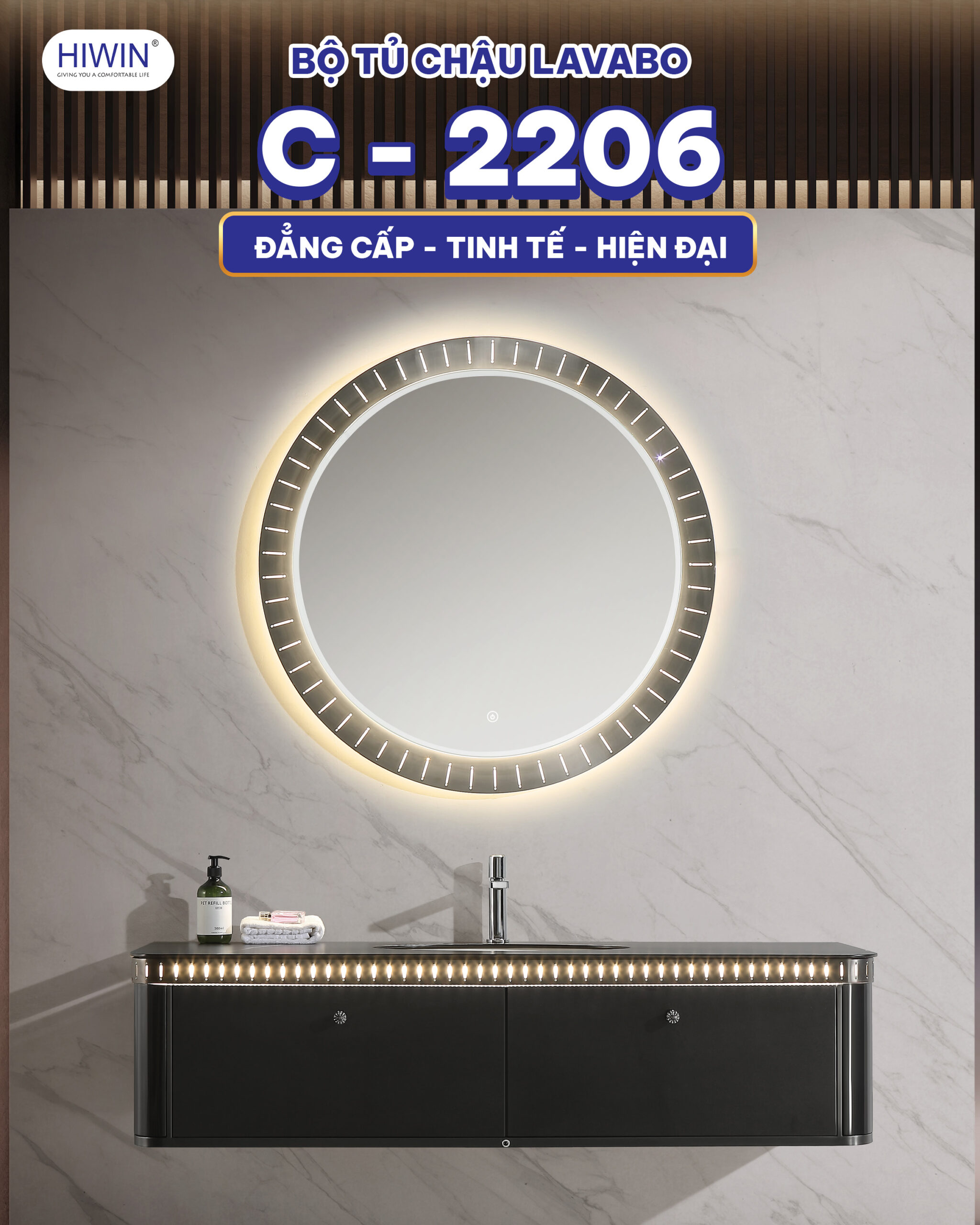 Thiết kế bộ tủ chậu lavabo cao cấp Hiwin C-2206 đẳng cấp