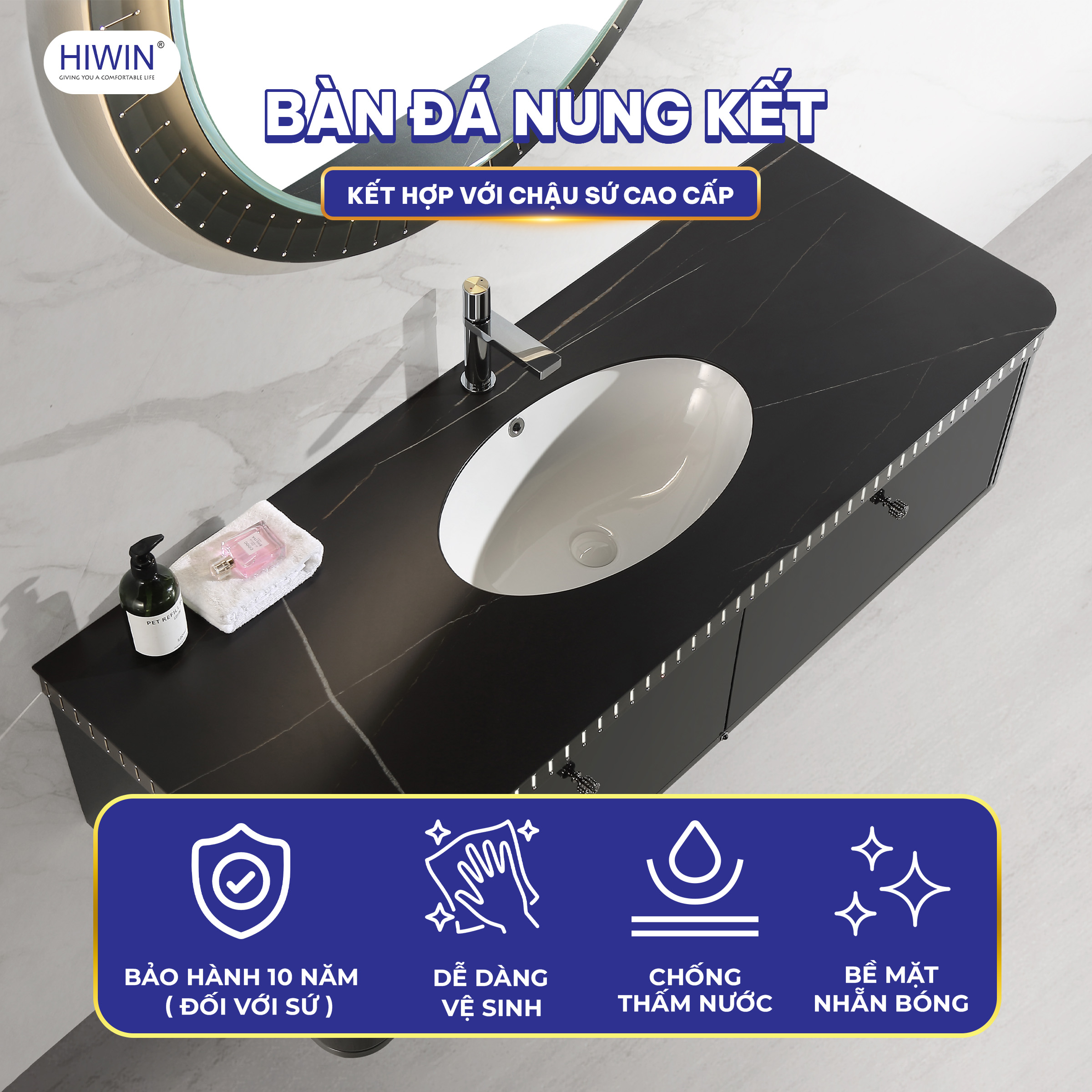 Sự kết hợp hoàn hảo giữa bàn đá nung kết và chậu sứ lavabo