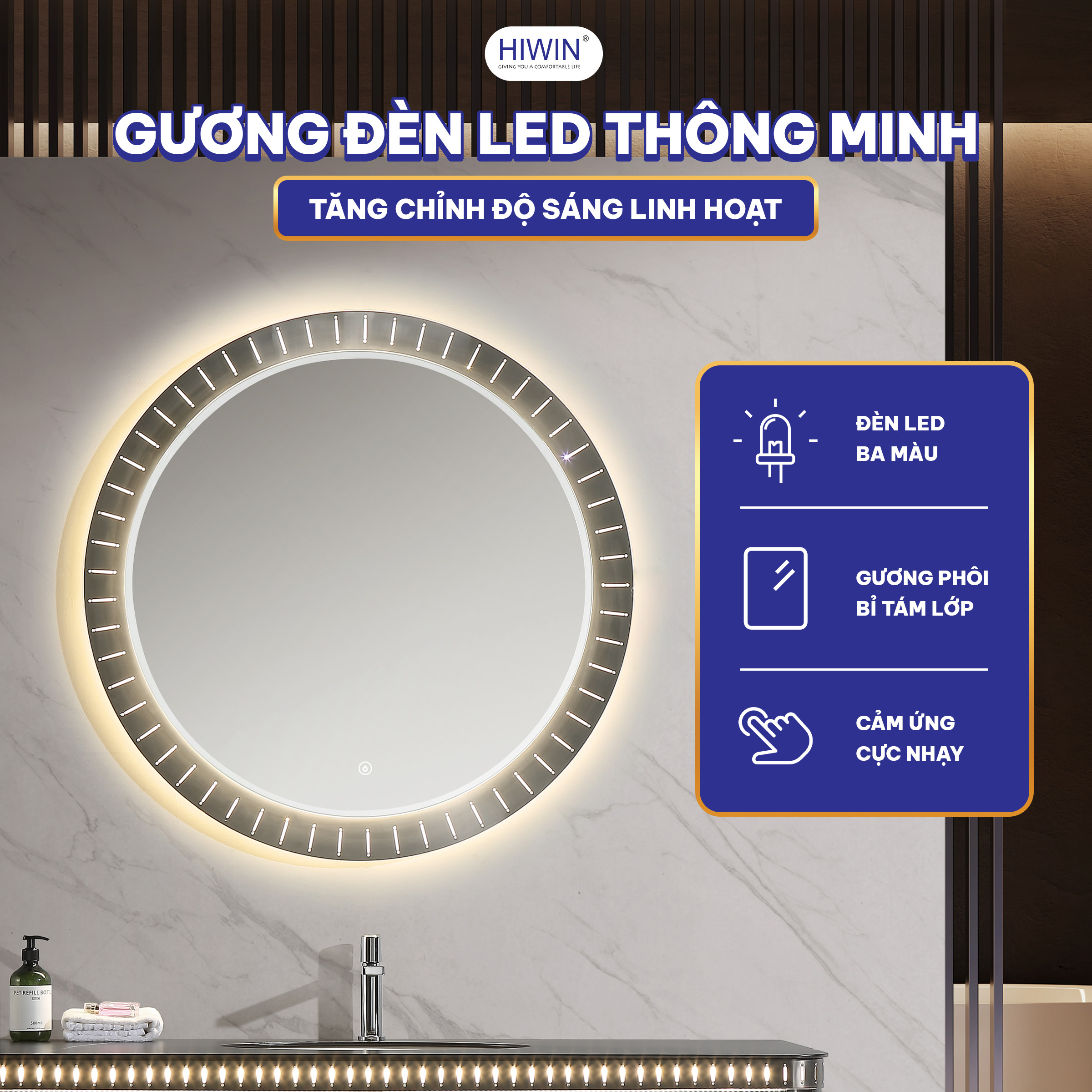 Hiwin sử dụng gương thông minh đèn LED 3 màu cao cấp