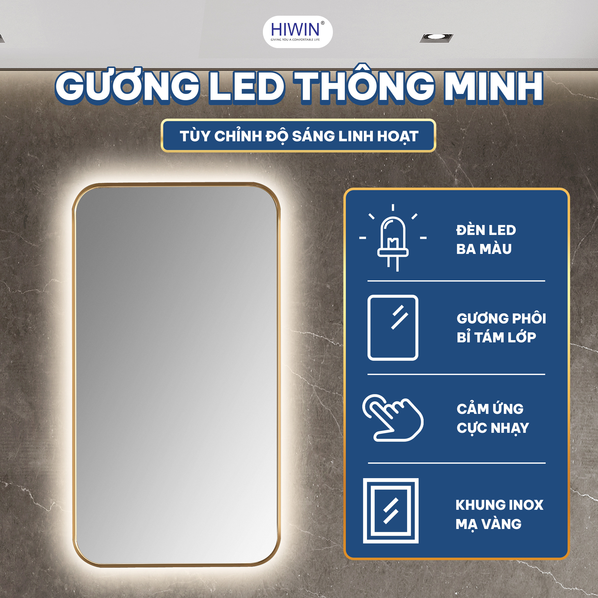 Gương phôi Bỉ nhập khẩu, tráng bạc 8 lớp kết hợp đèn Led hậu