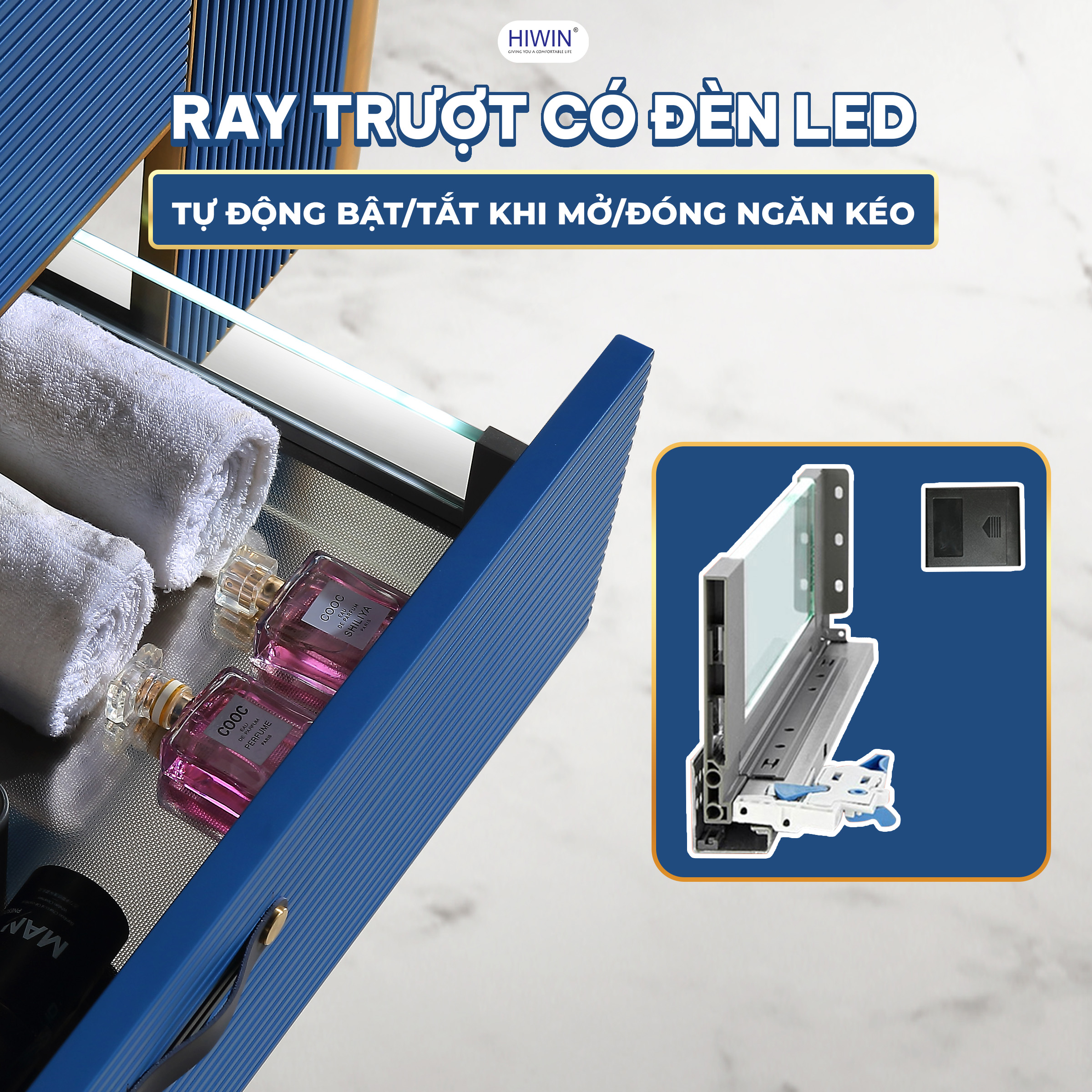 Đẳng cấp hơn với ray trượt giảm chấn tích hợp đèn LED