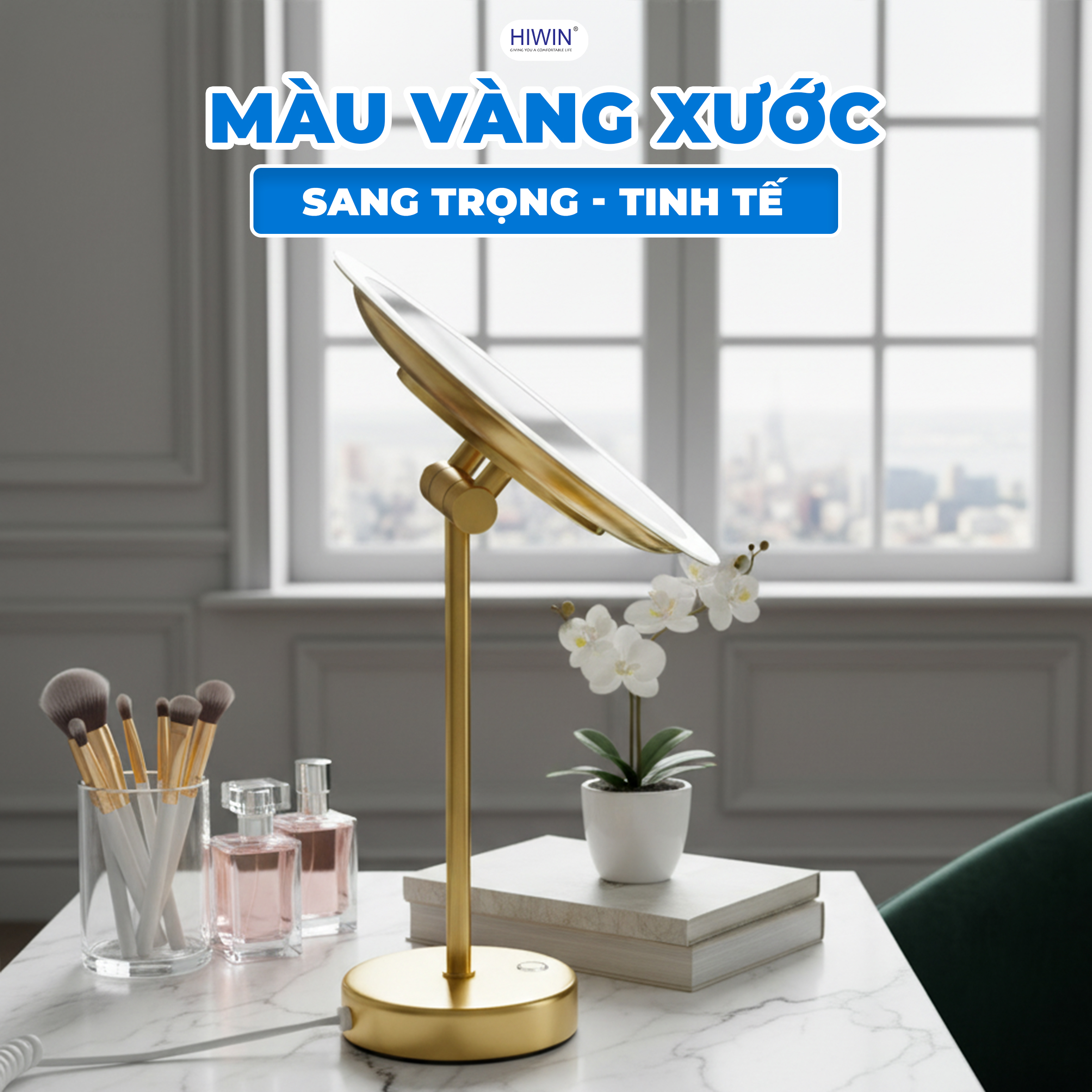 Bề mặt gương cạo râu gương trang điểm J-088 được xử lý màu vàng xước