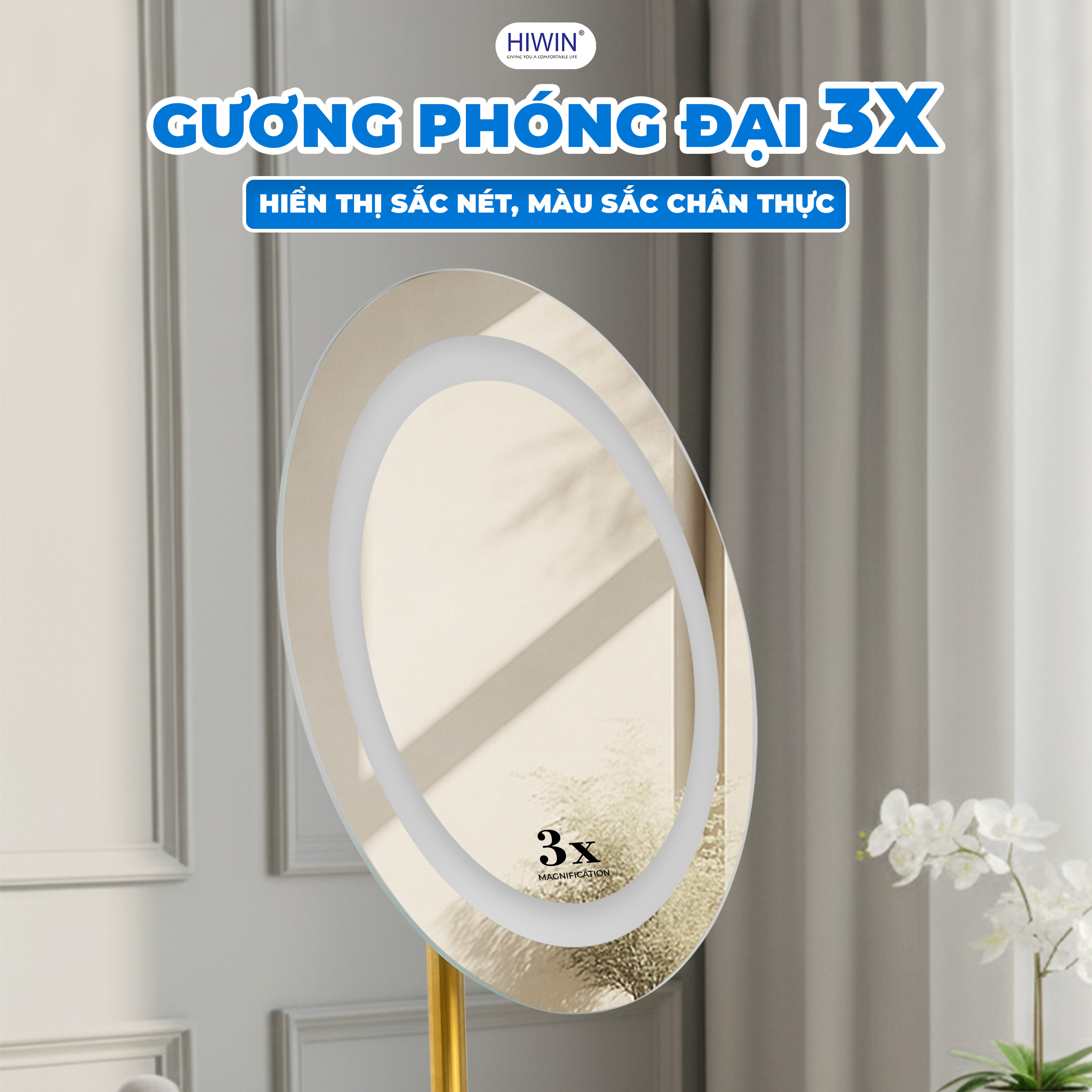 Gương cạo râu (gương trang điểm) có phóng đại 3X và có đèn LED màu trắng