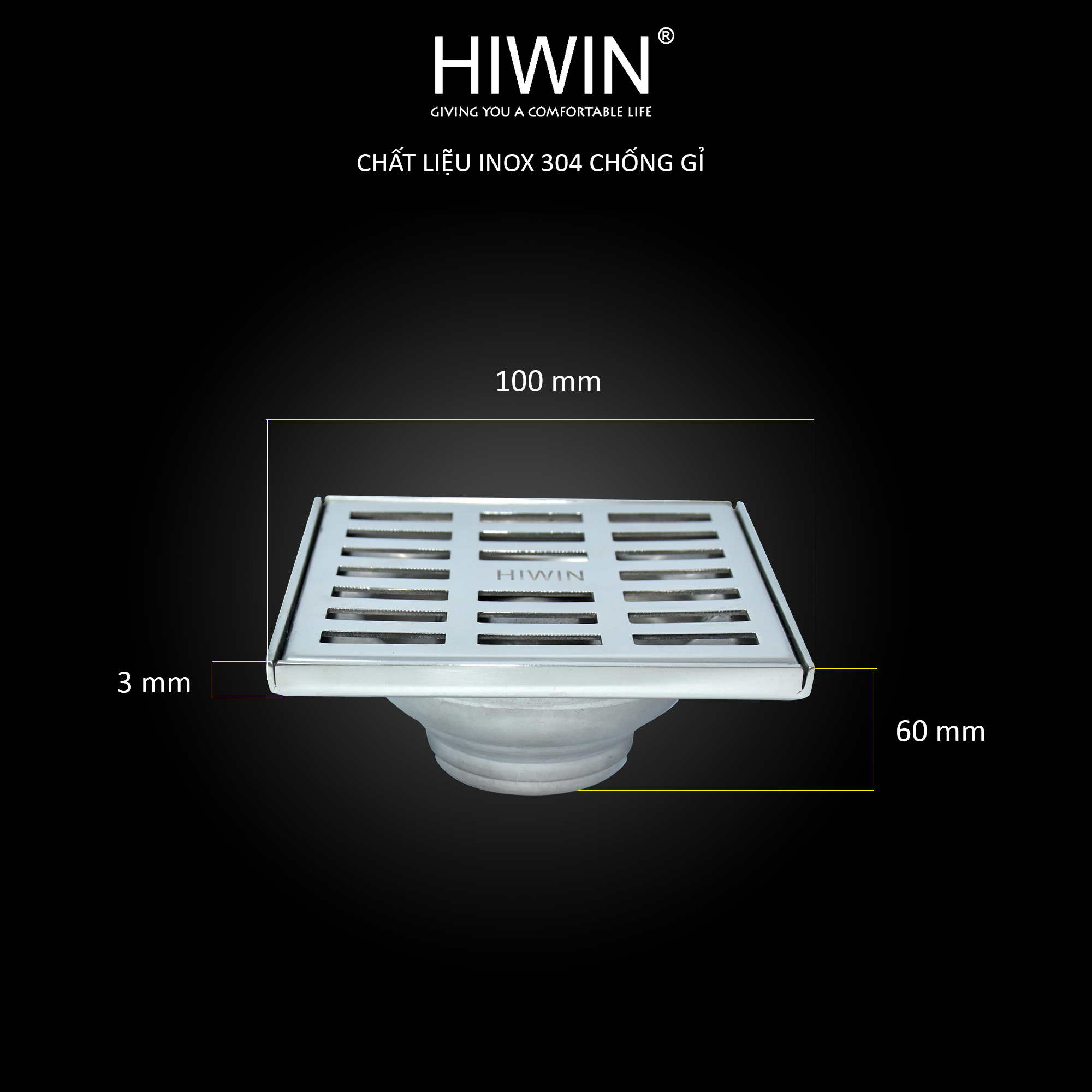 Ga thoát sàn HIWIN FD-121B chất liệu inox 304 chống gỉ
