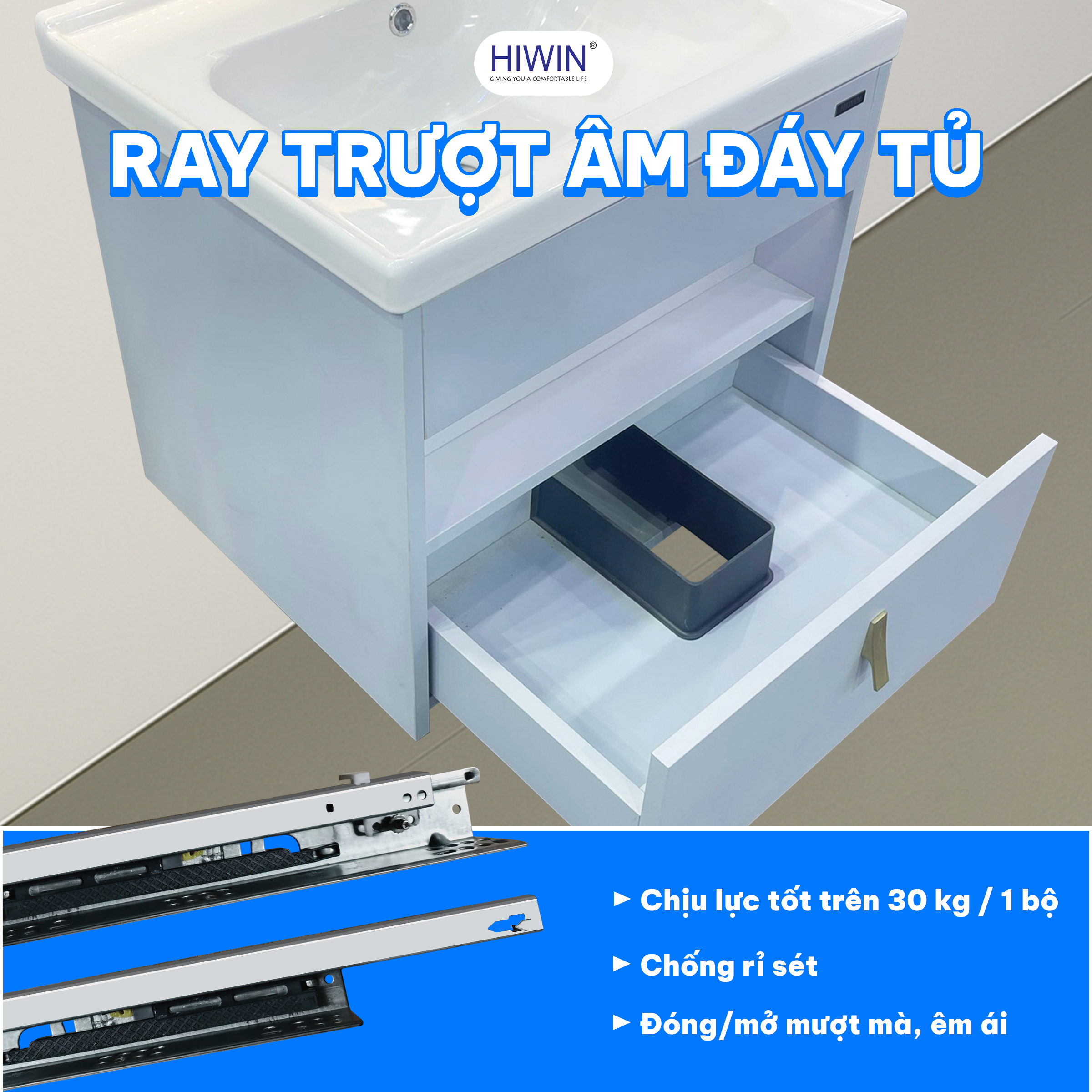 Hệ thống ray trượt của bộ tủ chậu Lavabo Hiwin YS-004