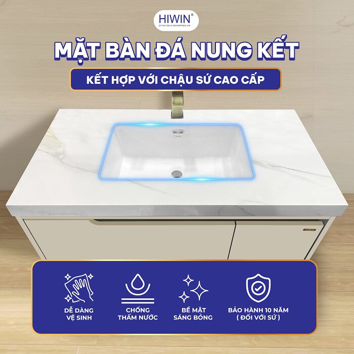 Bàn đá nối liền với lavabo bằng công nghệ ghép nối không khe hở