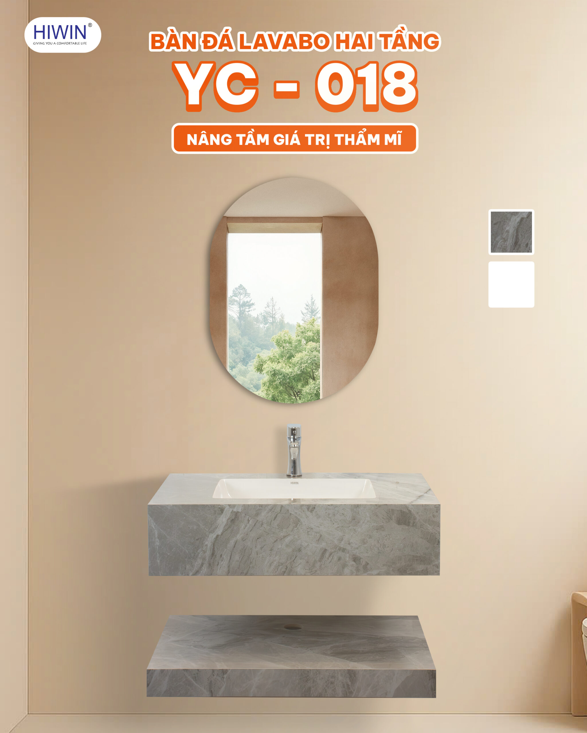Bàn đá lavabo 2 tầng Hiwin YC-018 với kiểu dáng hiện đại