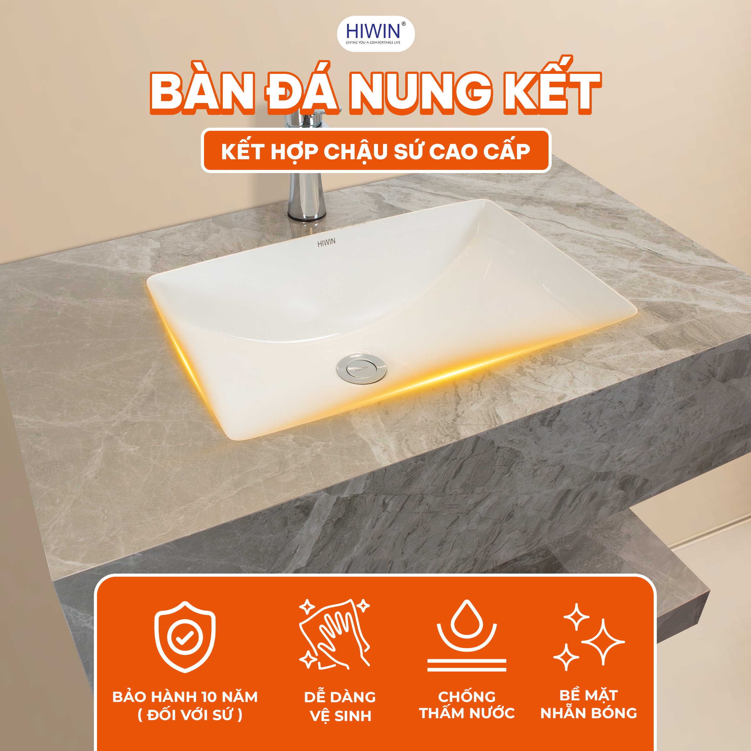 Mặt bàn đá nung kết Hiwin YC-018 nhẵn mịn, bền bỉ