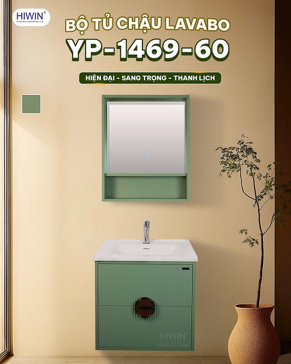 Thiết kế bộ tủ chậu Lavabo Hiwin YP-1469-60 với màu xanh bơ đẹp mắt, trang nhã
