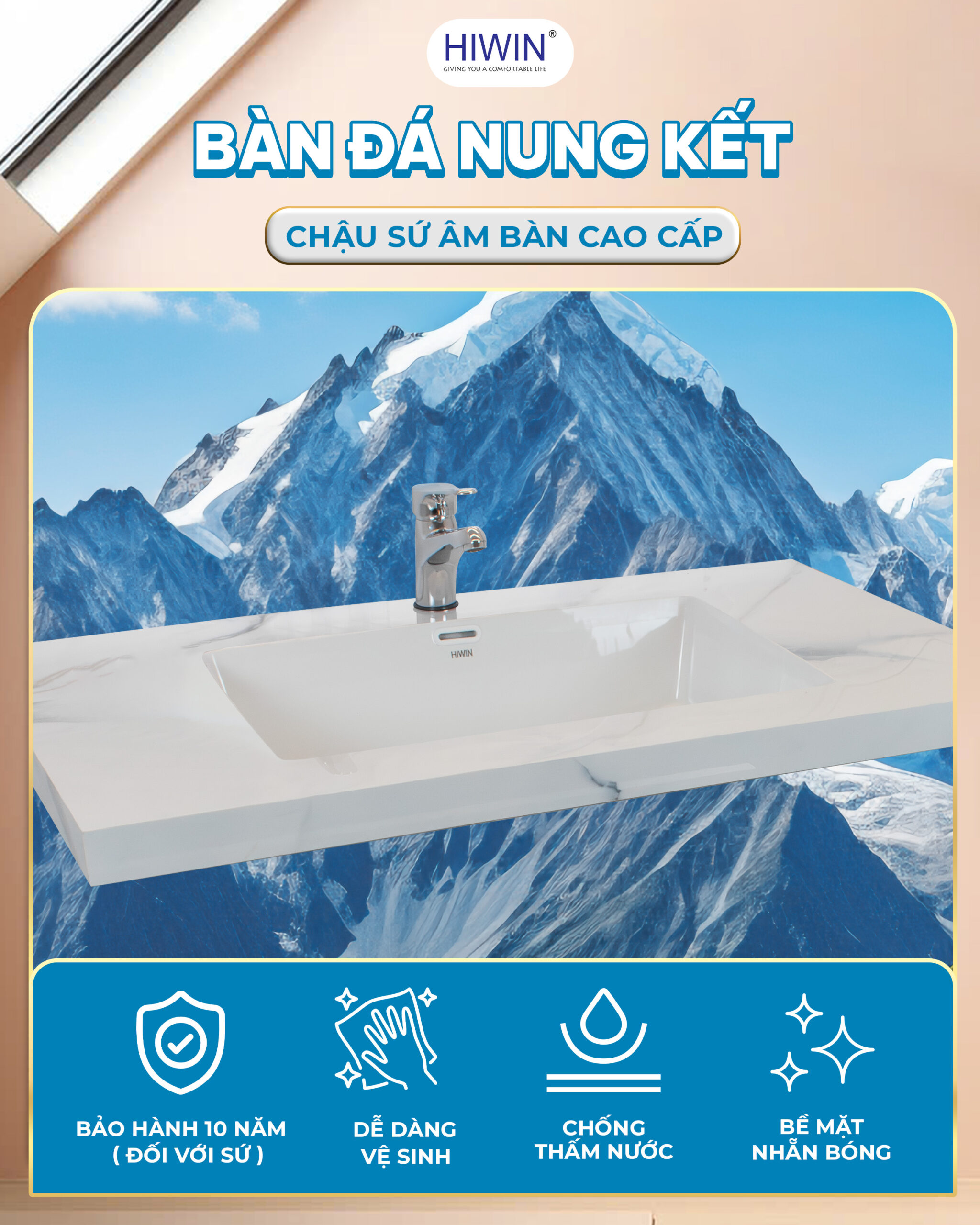 Chậu Lavabo trắng sứ cao cấp chính hãng Hiwin